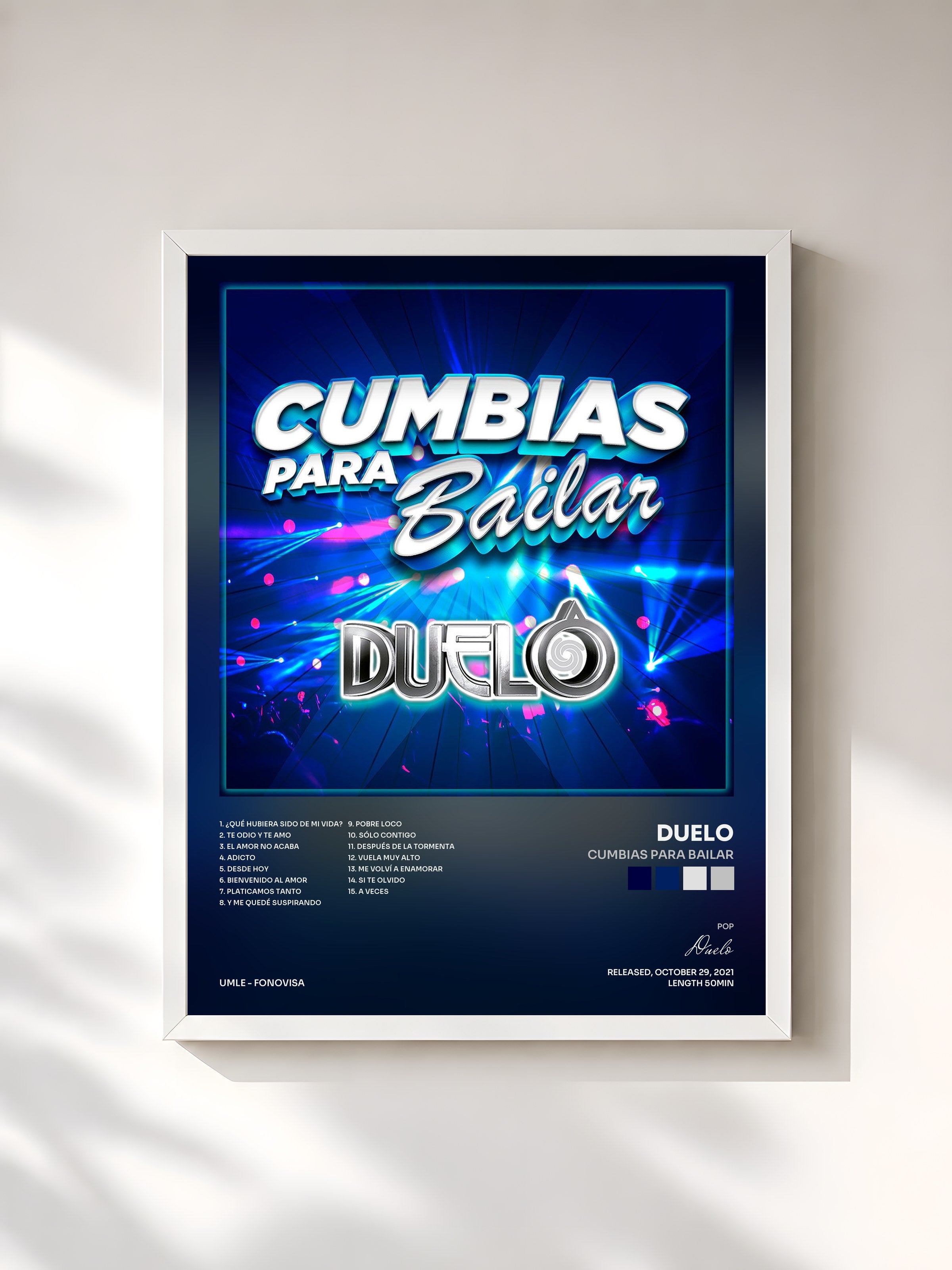 #blanc Tableau de l'album Cumbias Para Bailar de Duelo, cadre blanc, imprimé et encadré en France