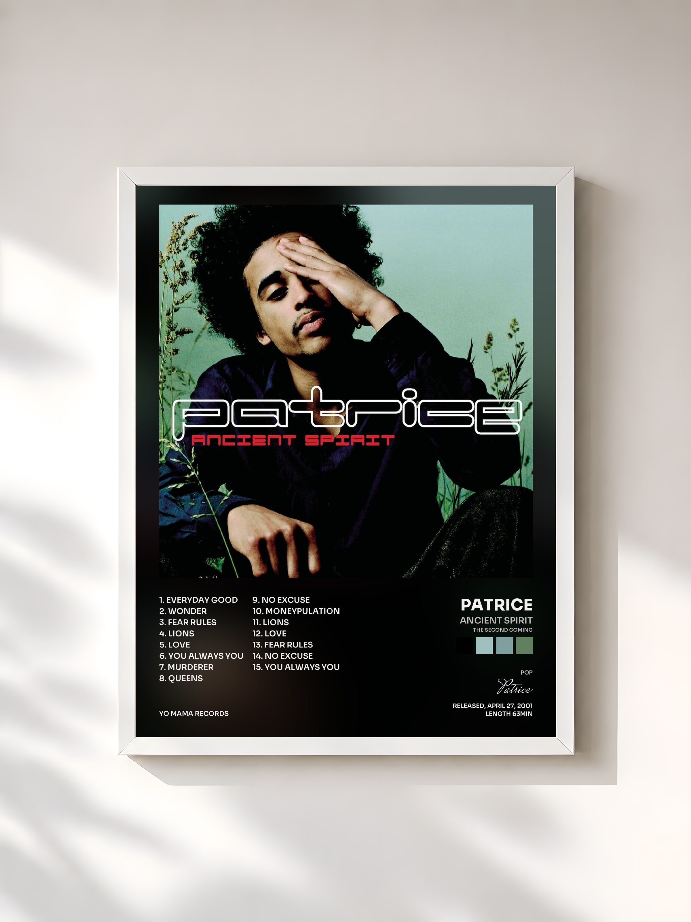 #blanc Tableau de l'album Ancient Spirit (The Second Coming) de Patrice, cadre blanc, imprimé et encadré en France