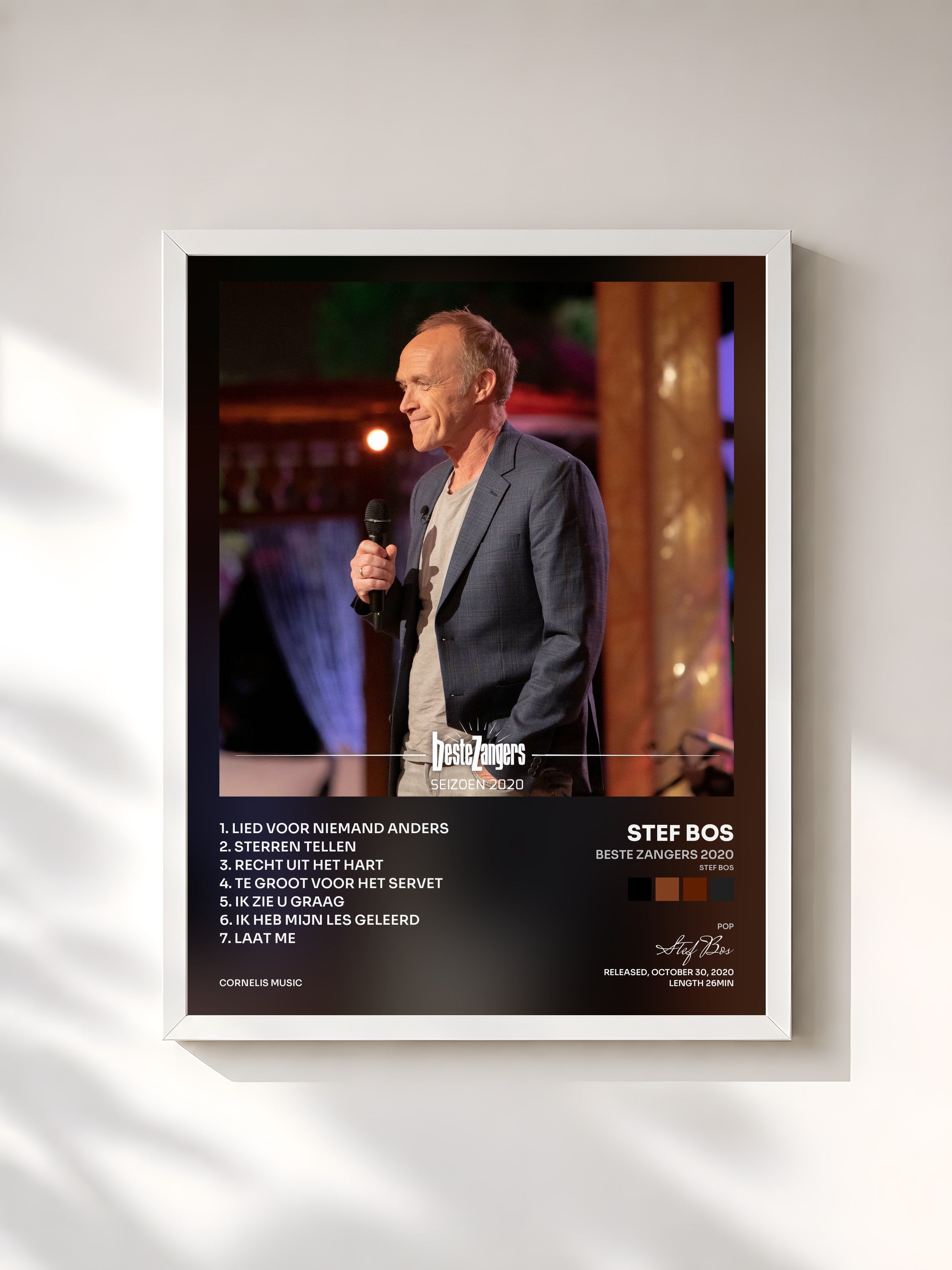 #blanc Tableau de l'album Beste Zangers 2020 (Stef Bos) de Stef Bos, cadre blanc, imprimé et encadré en France