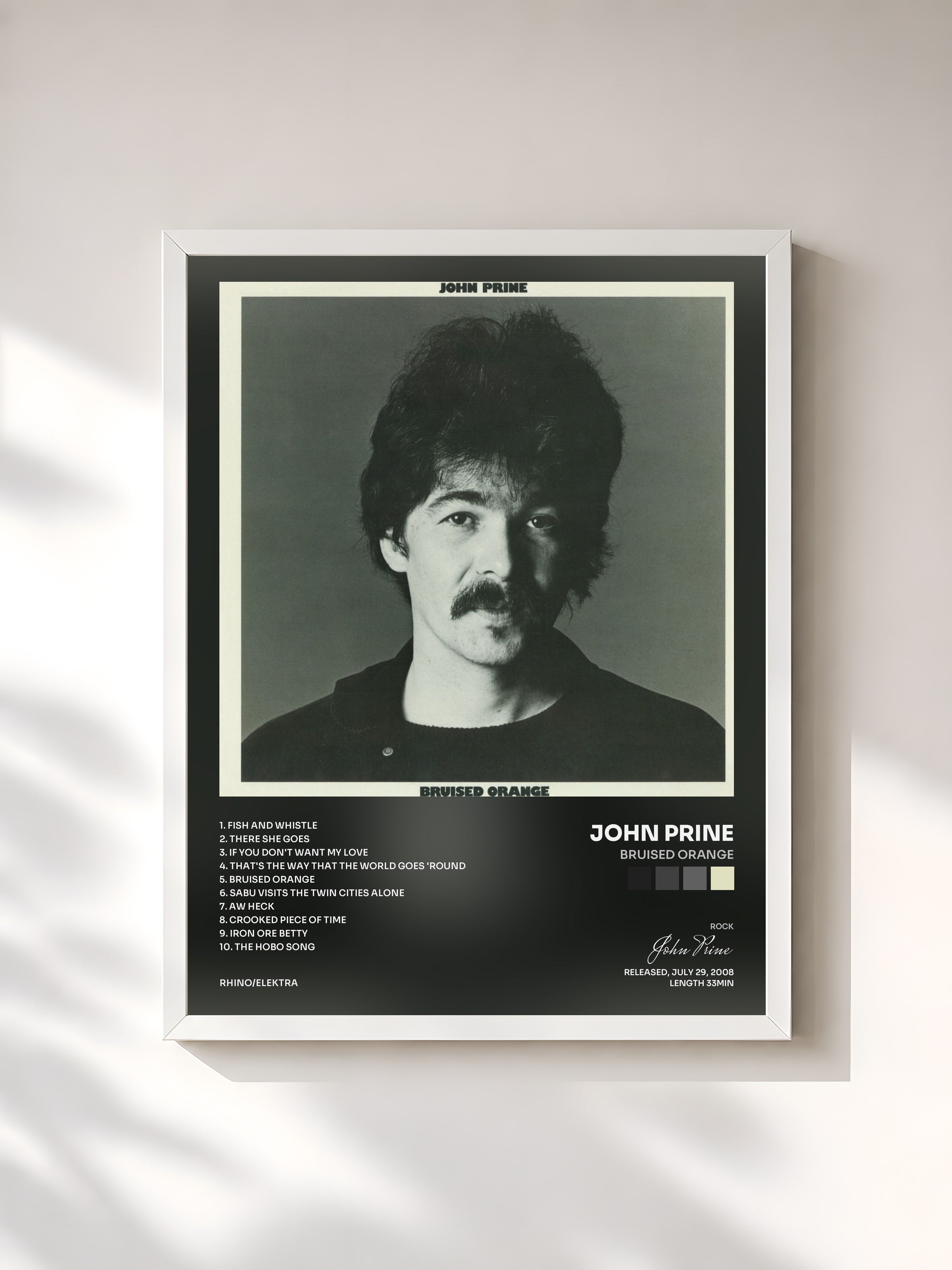 #blanc Tableau de l'album Bruised Orange de John Prine, cadre blanc, imprimé et encadré en France