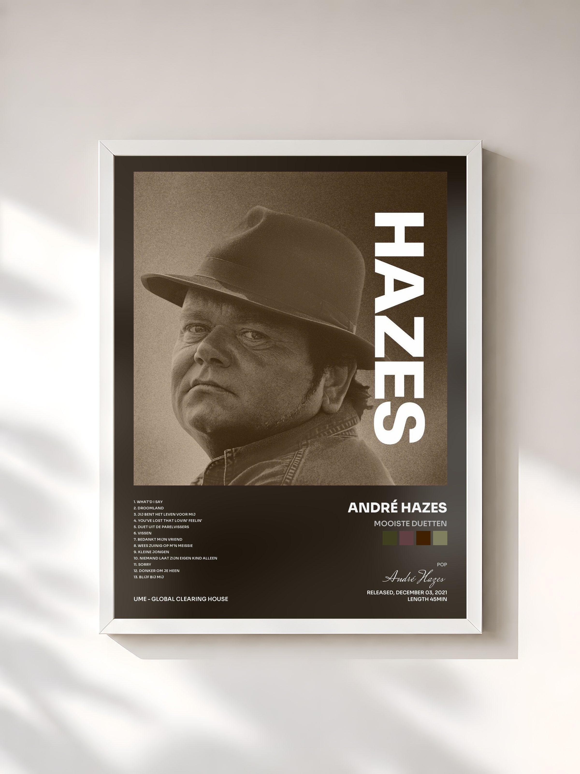 #blanc Tableau de l'album Mooiste Duetten de André Hazes, cadre blanc, imprimé et encadré en France