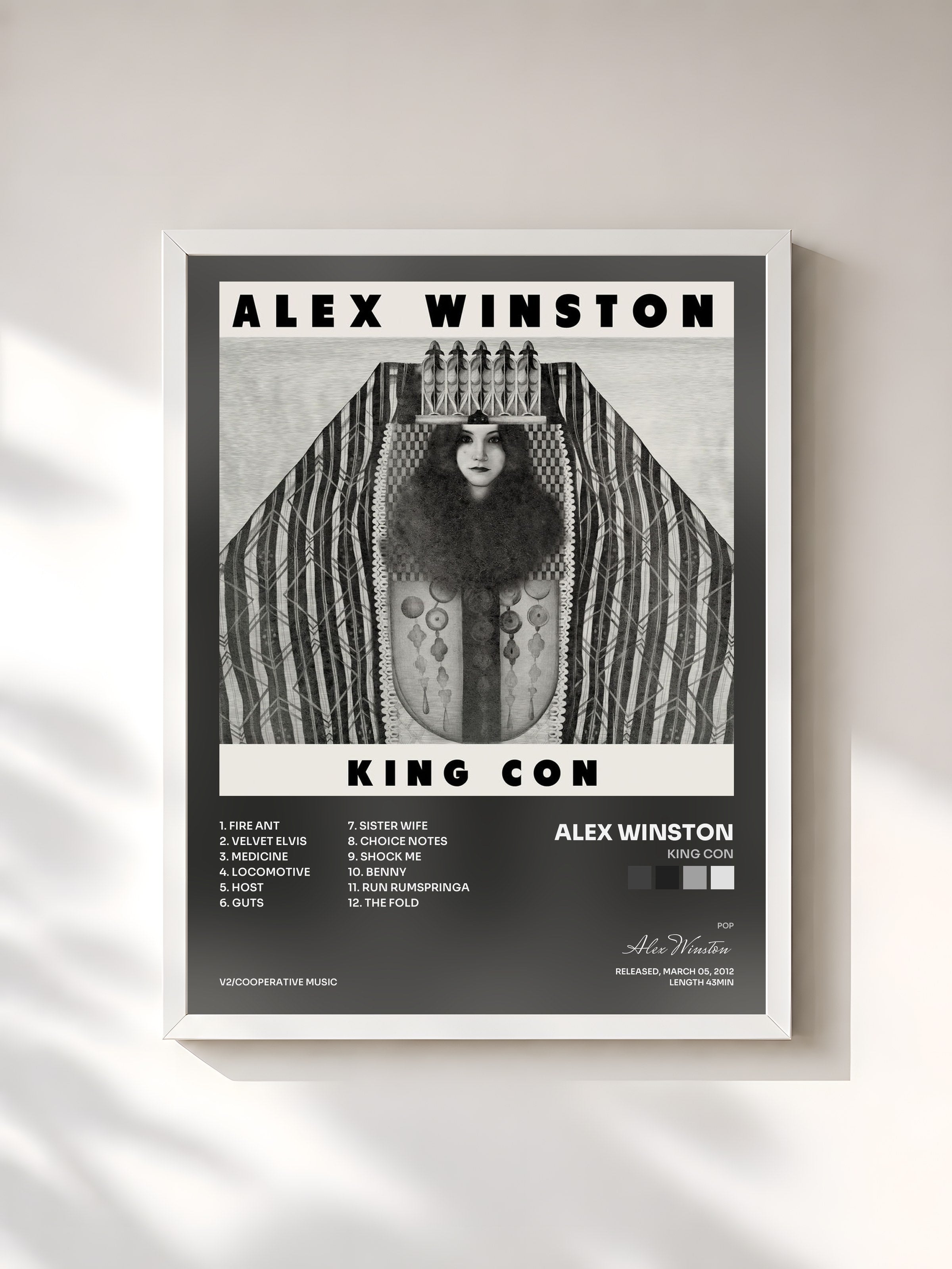 #blanc Tableau de l'album King Con de Alex Winston, cadre blanc, imprimé et encadré en France