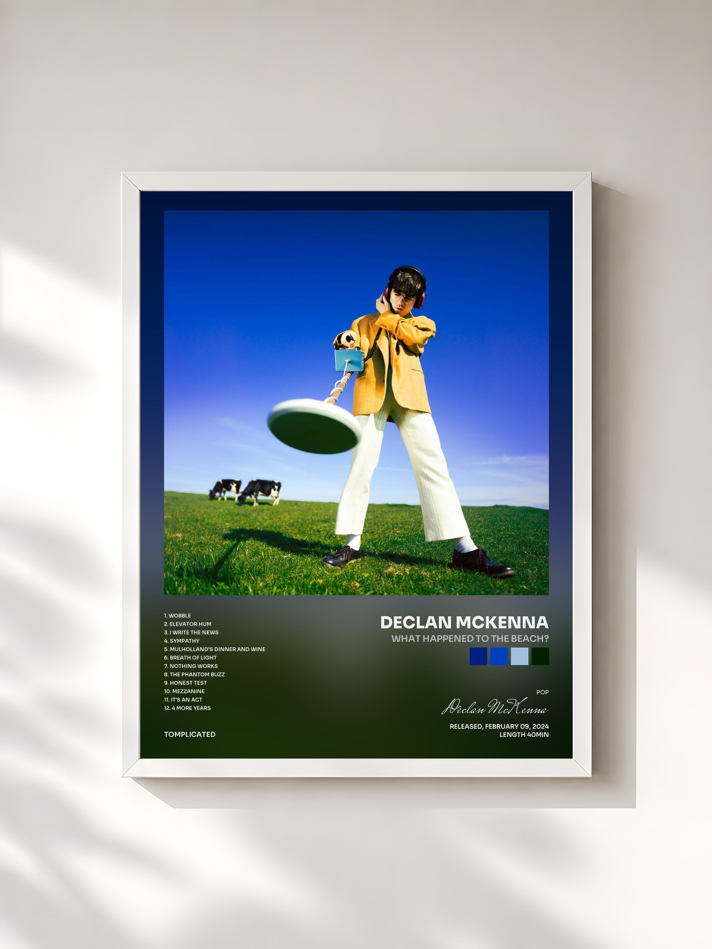#blanc Tableau de l'album What Happened to the Beach? de Declan McKenna, cadre blanc, imprimé et encadré en France