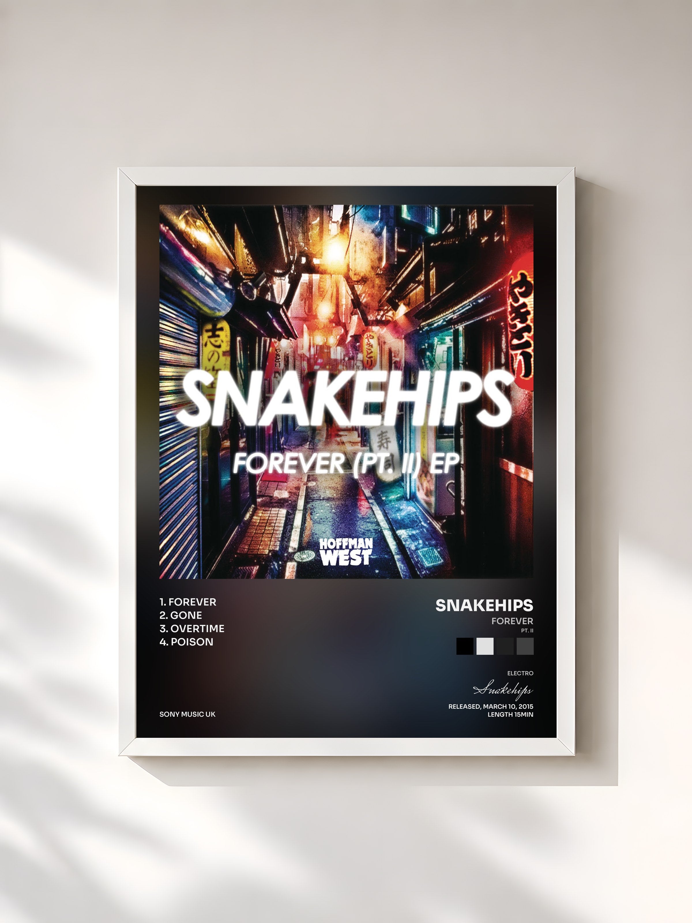 #blanc Tableau de l'album Forever (Pt. II) - EP de Snakehips, cadre blanc, imprimé et encadré en France