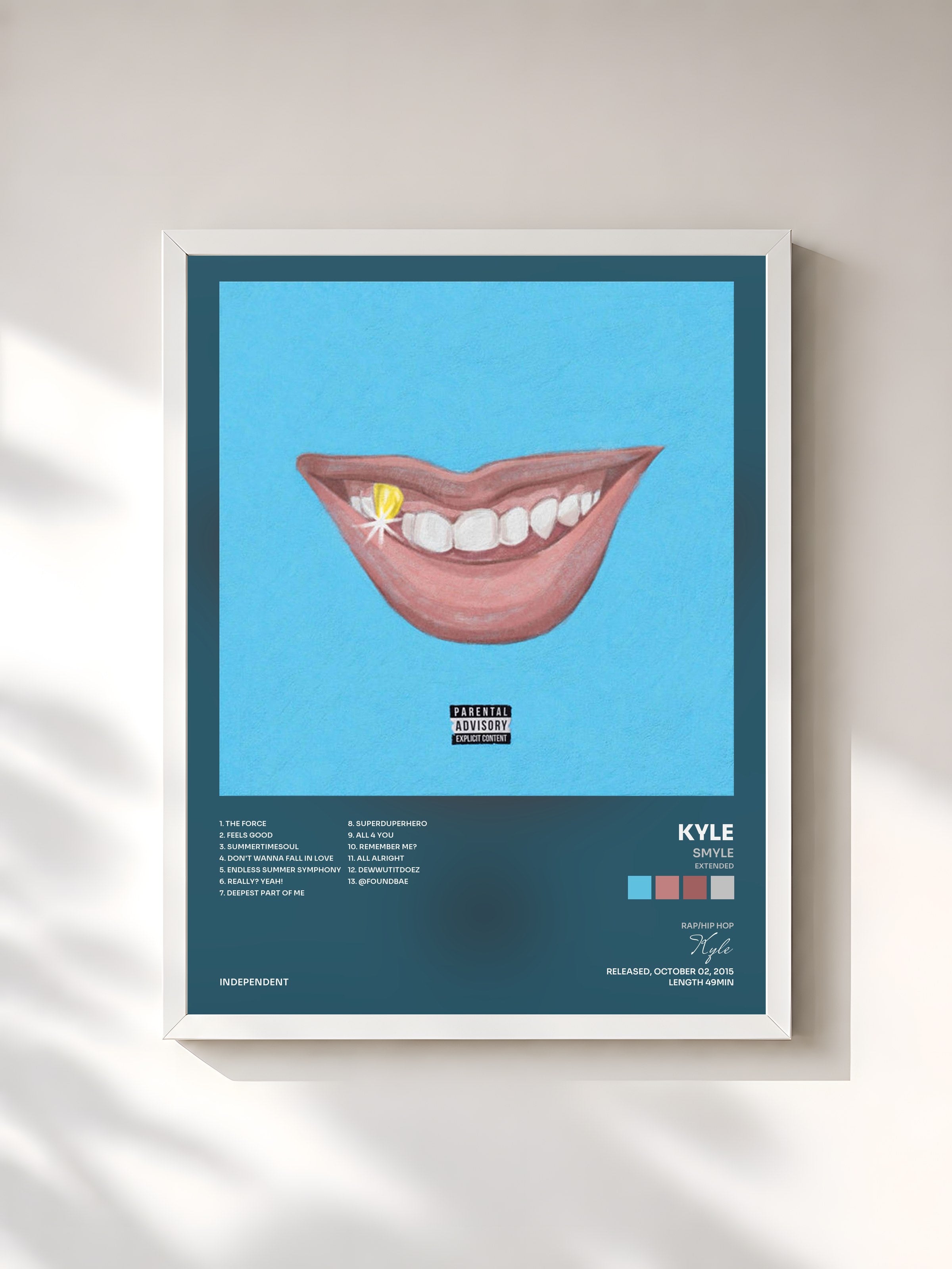 #blanc Tableau de l'album Smyle (Extended) de Kyle, cadre blanc, imprimé et encadré en France