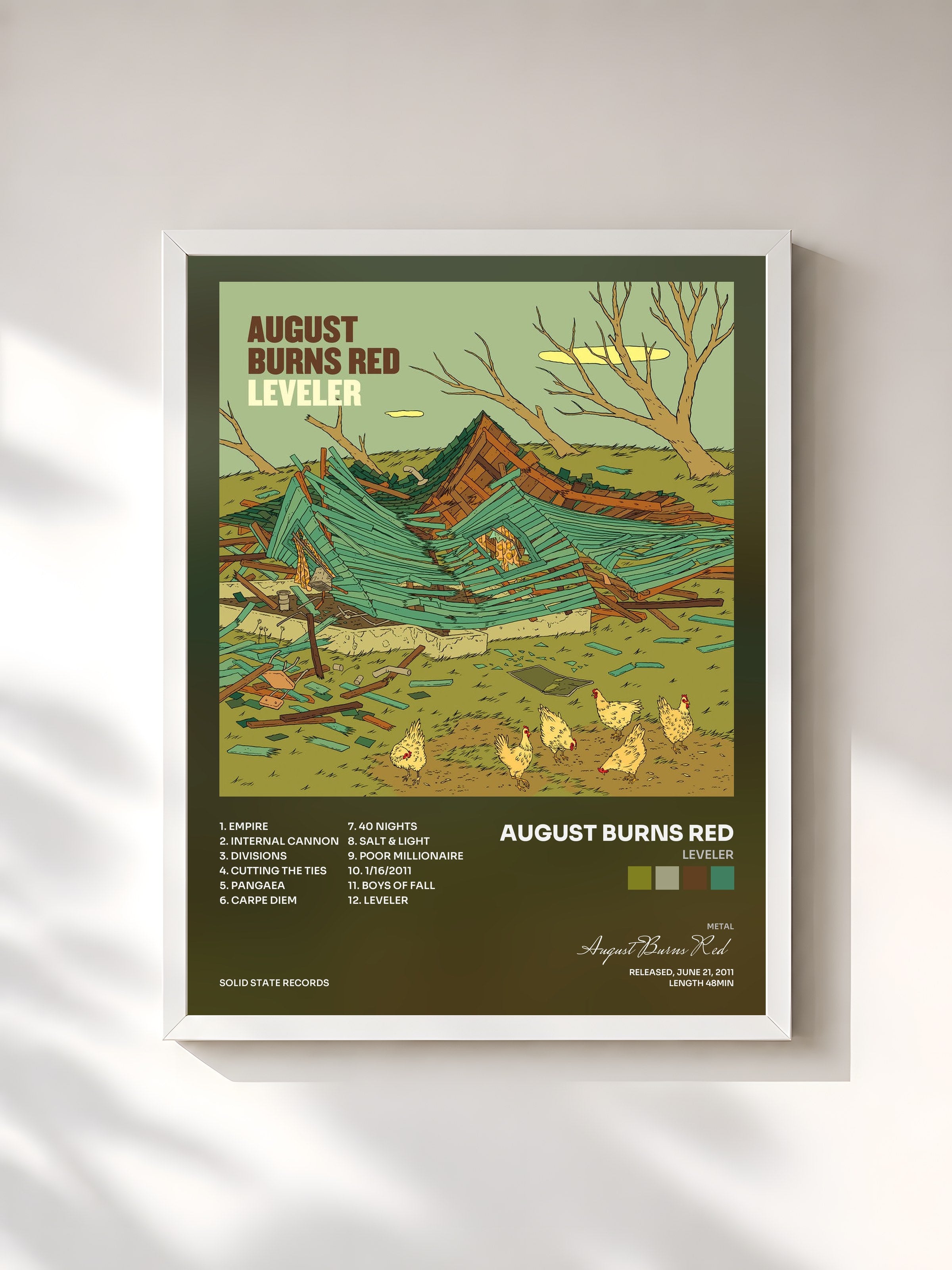 #blanc Tableau de l'album Leveler de August Burns Red, cadre blanc, imprimé et encadré en France
