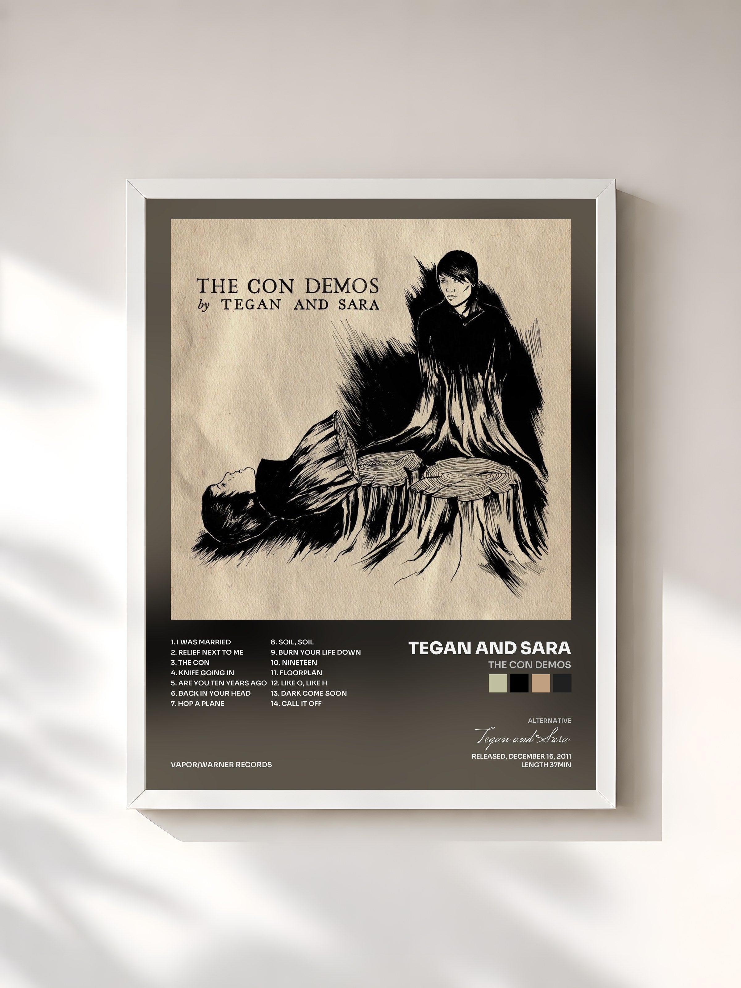 #blanc Tableau de l'album The Con Demos de Tegan and Sara, cadre blanc, imprimé et encadré en France
