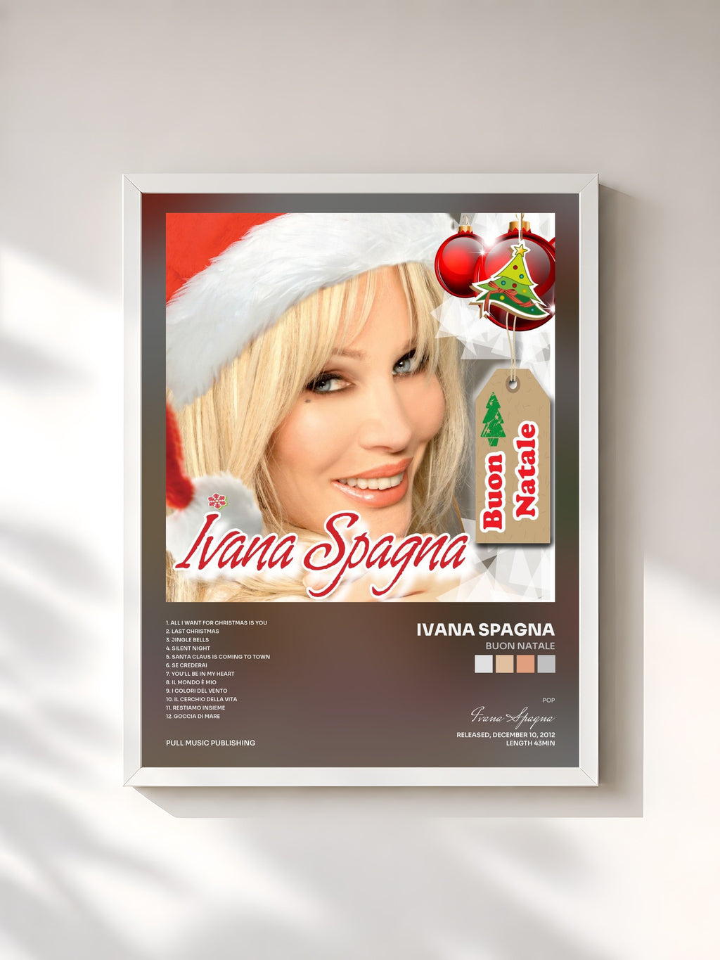 #blanc Tableau de l'album Buon Natale de Ivana Spagna, cadre blanc, imprimé et encadré en France