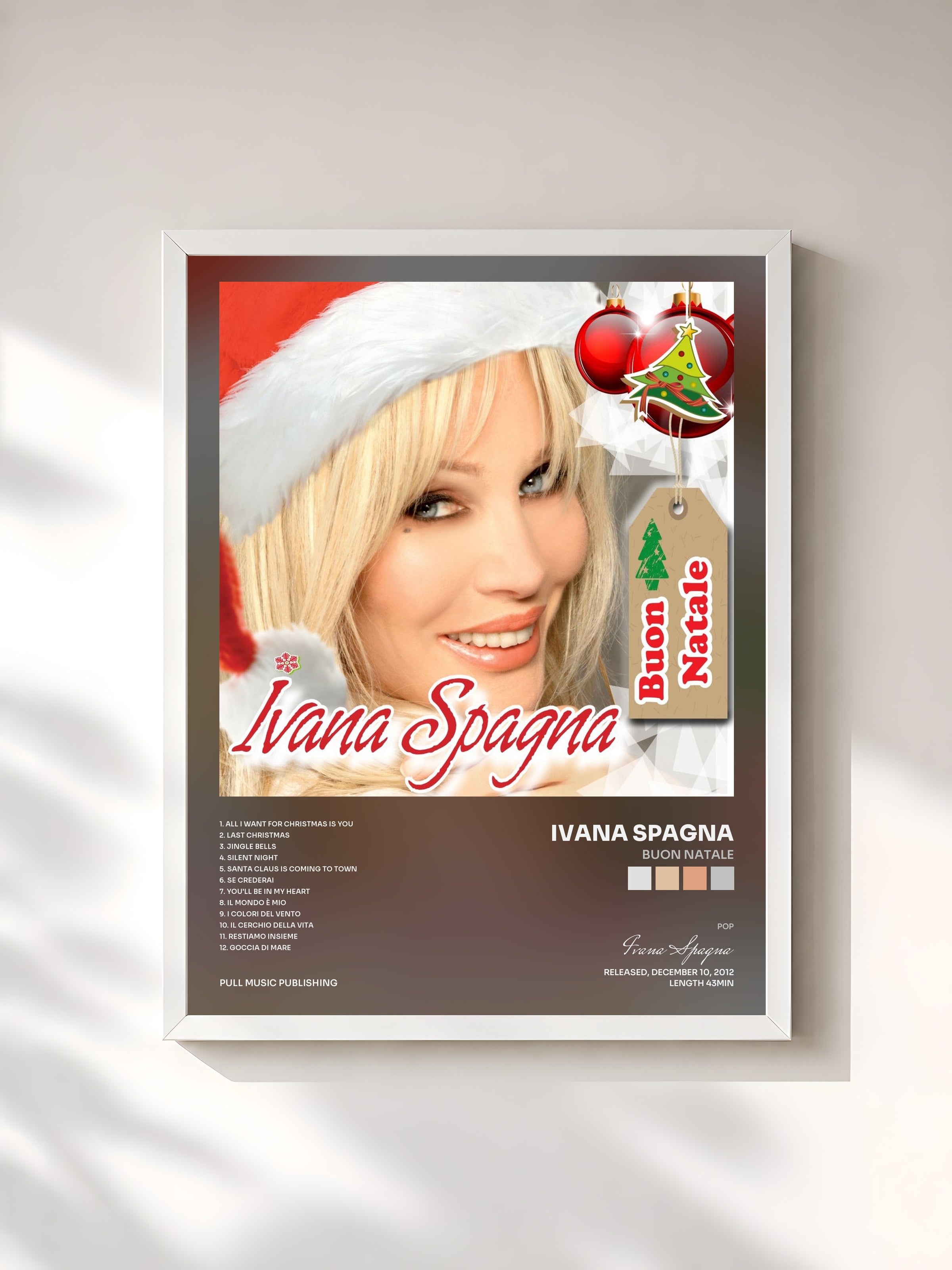 #blanc Tableau de l'album Buon Natale de Ivana Spagna, cadre blanc, imprimé et encadré en France