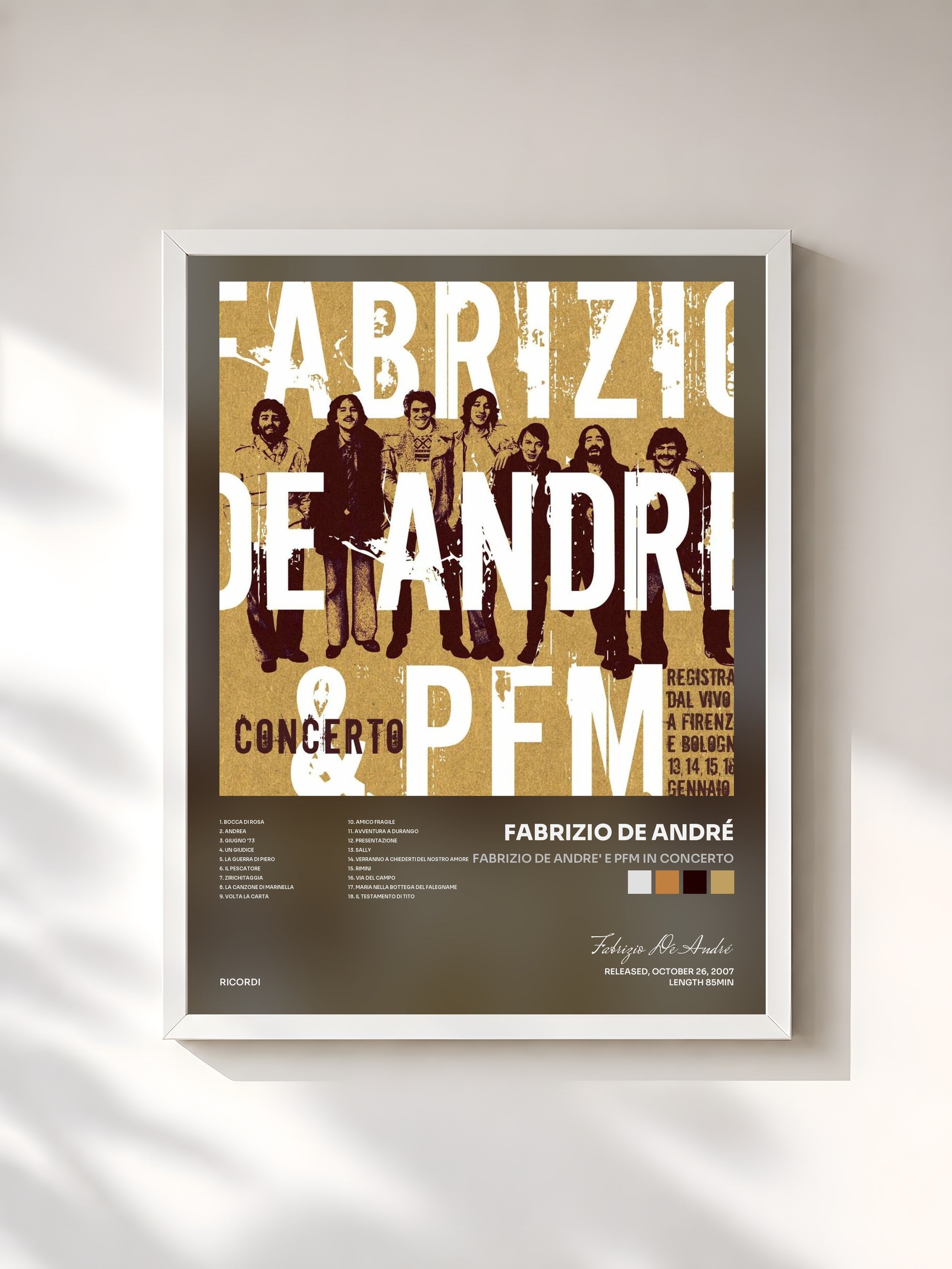 #blanc Tableau de l'album Fabrizio de Andre' e PFM in concerto de Fabrizio De André, cadre blanc, imprimé et encadré en France