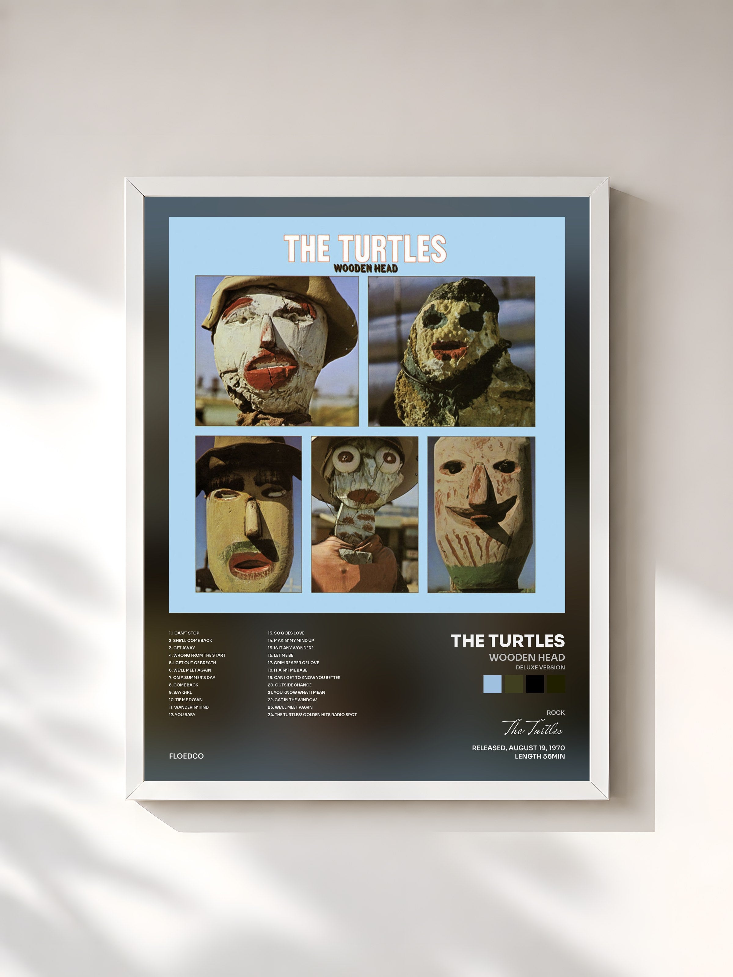 #blanc Tableau de l'album Wooden Head (Deluxe Version) de The Turtles, cadre blanc, imprimé et encadré en France
