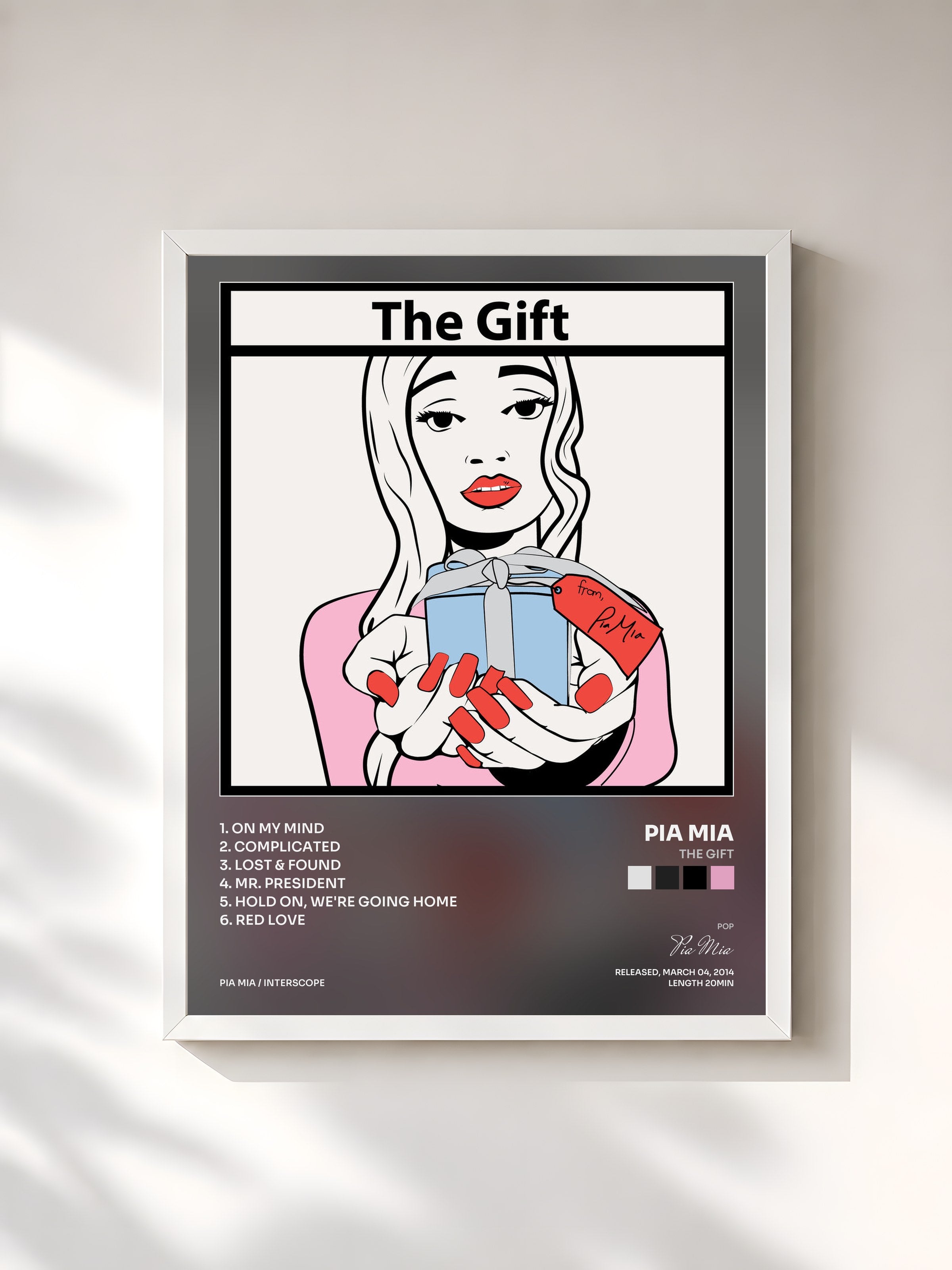 #blanc Tableau de l'album The Gift de Pia Mia, cadre blanc, imprimé et encadré en France