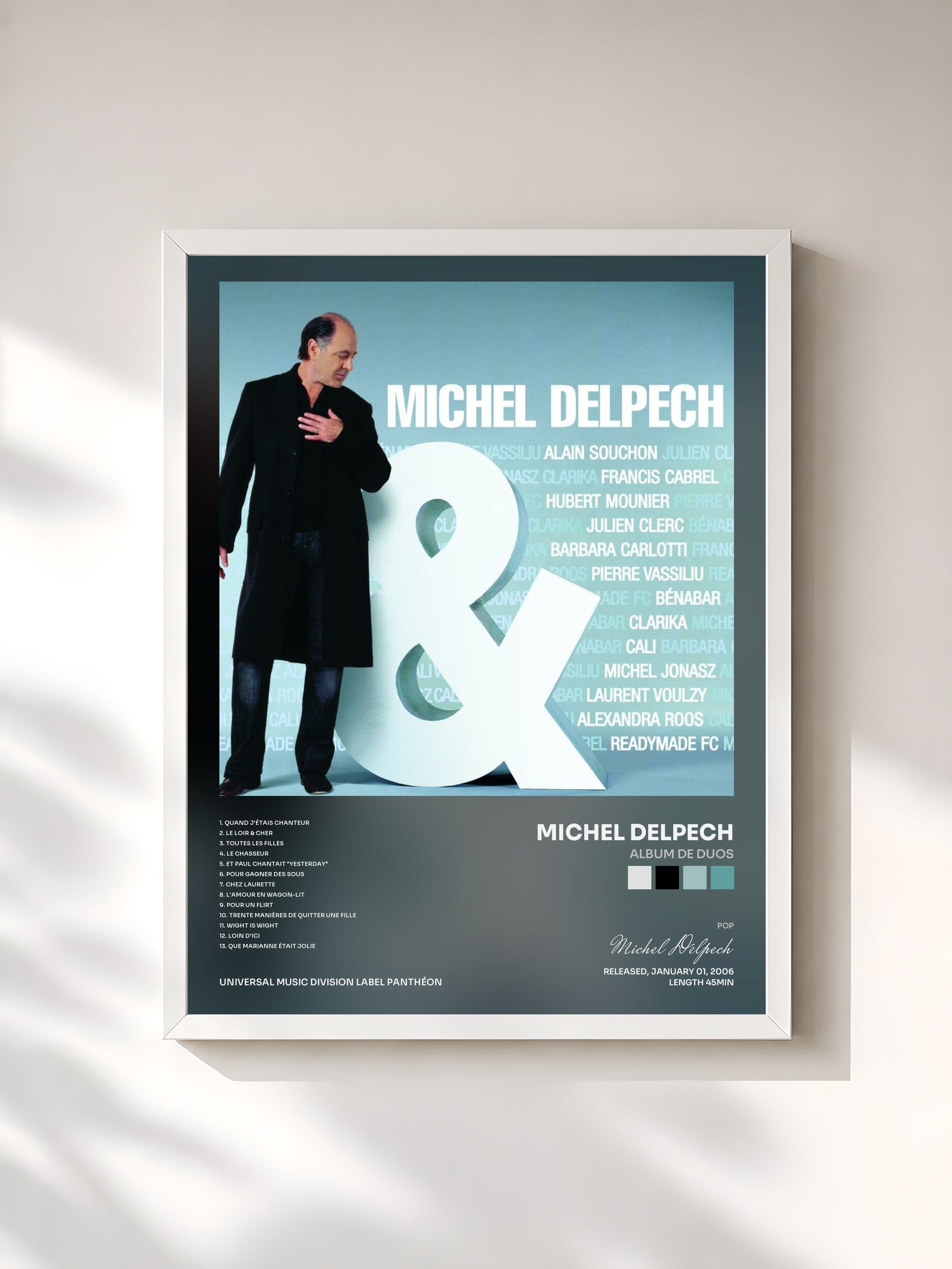 #blanc Tableau de l'album Album De Duos de Michel Delpech, cadre blanc, imprimé et encadré en France