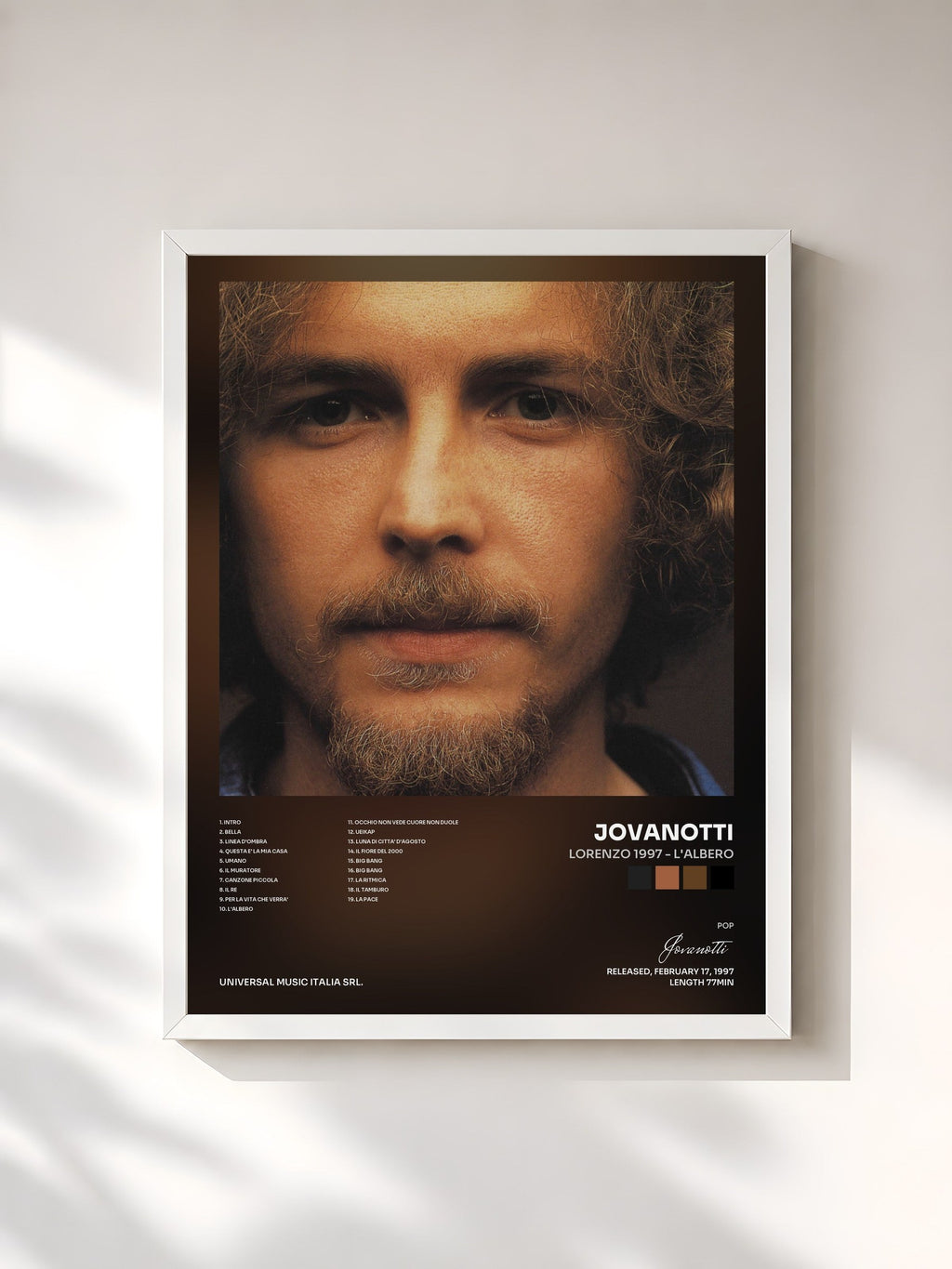 #blanc Tableau de l'album Lorenzo 1997 - L'Albero de Jovanotti, cadre blanc, imprimé et encadré en France