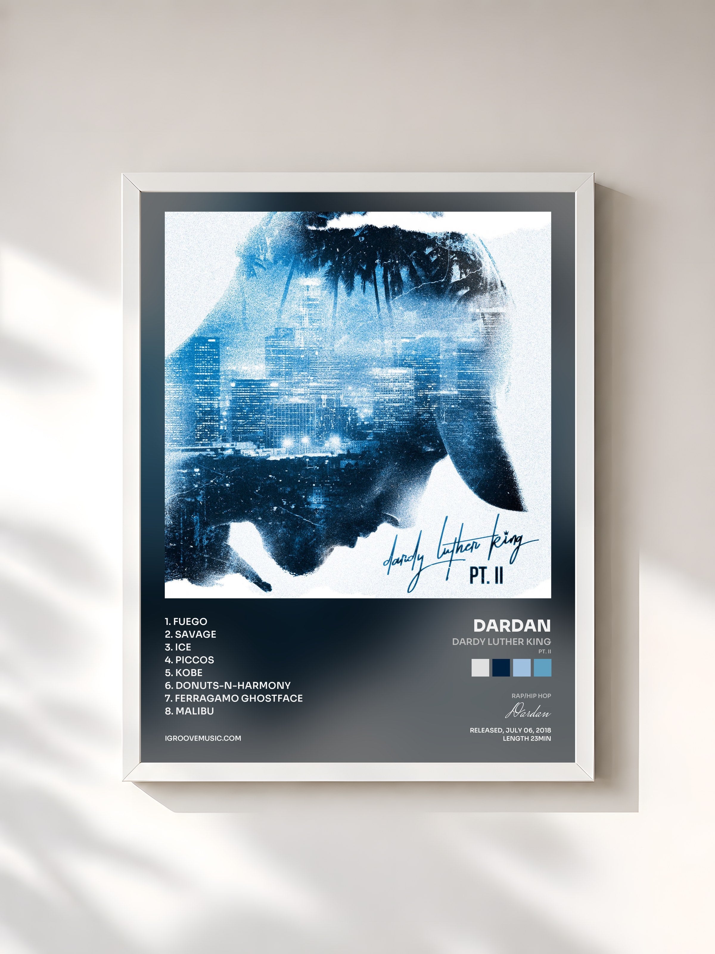 #blanc Tableau de l'album Dardy Luther King (Pt. II) de Dardan, cadre blanc, imprimé et encadré en France