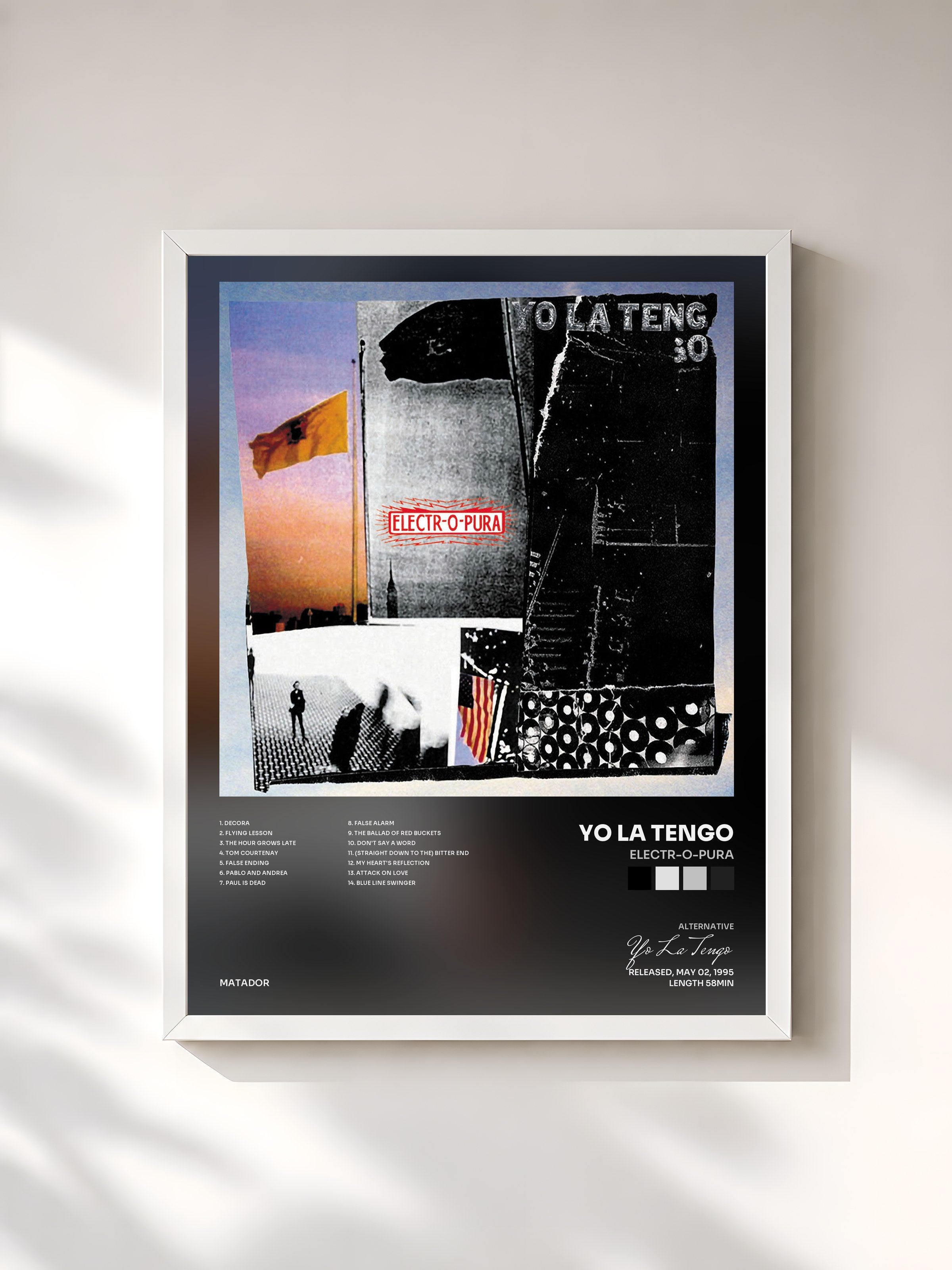 #blanc Tableau de l'album Electr-o-pura de Yo La Tengo, cadre blanc, imprimé et encadré en France
