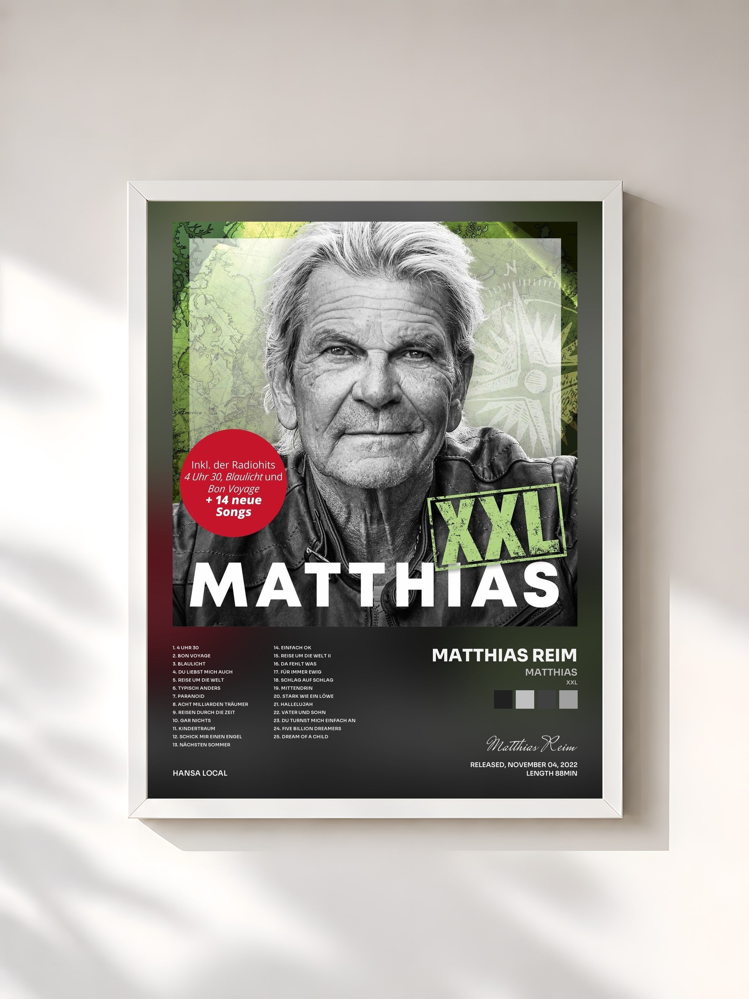 #blanc Tableau de l'album MATTHIAS (XXL) de Matthias Reim, cadre blanc, imprimé et encadré en France