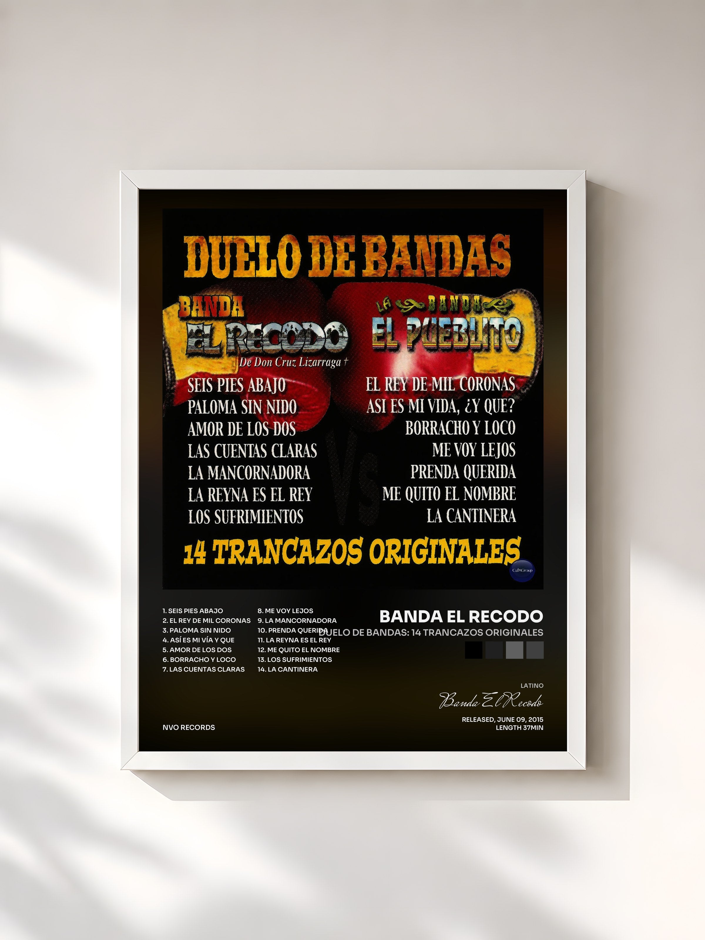 #blanc Tableau de l'album Duelo de Bandas: 14 Trancazos Originales de Banda El Recodo, cadre blanc, imprimé et encadré en France