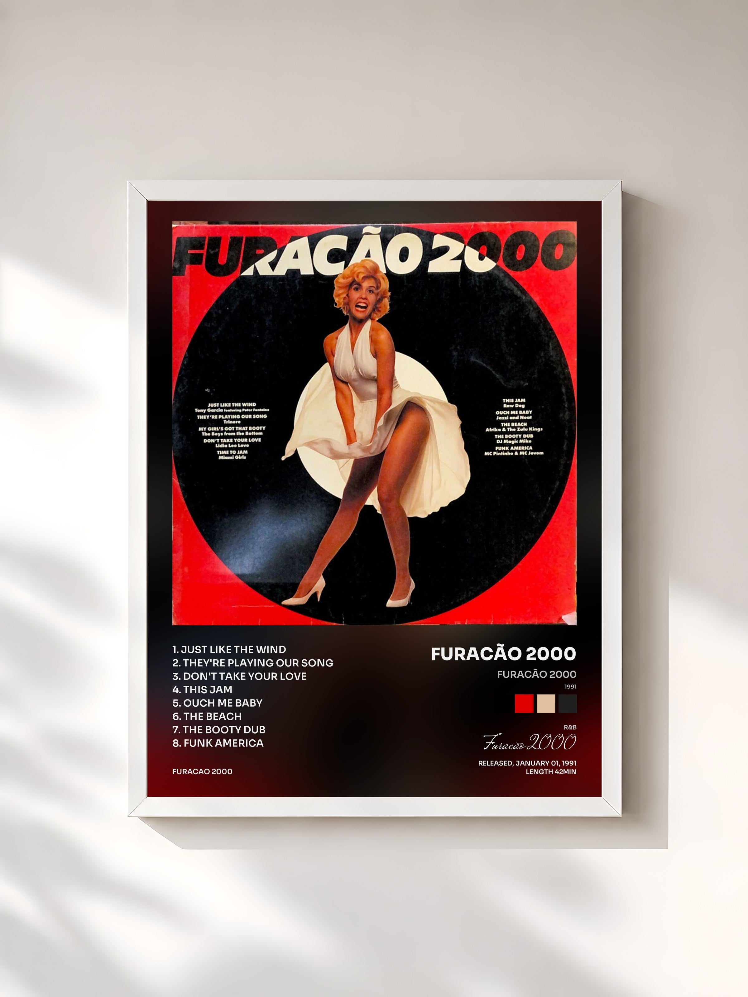 #blanc Tableau de l'album Furacão 2000 (1991) de Furacão 2000, cadre blanc, imprimé et encadré en France