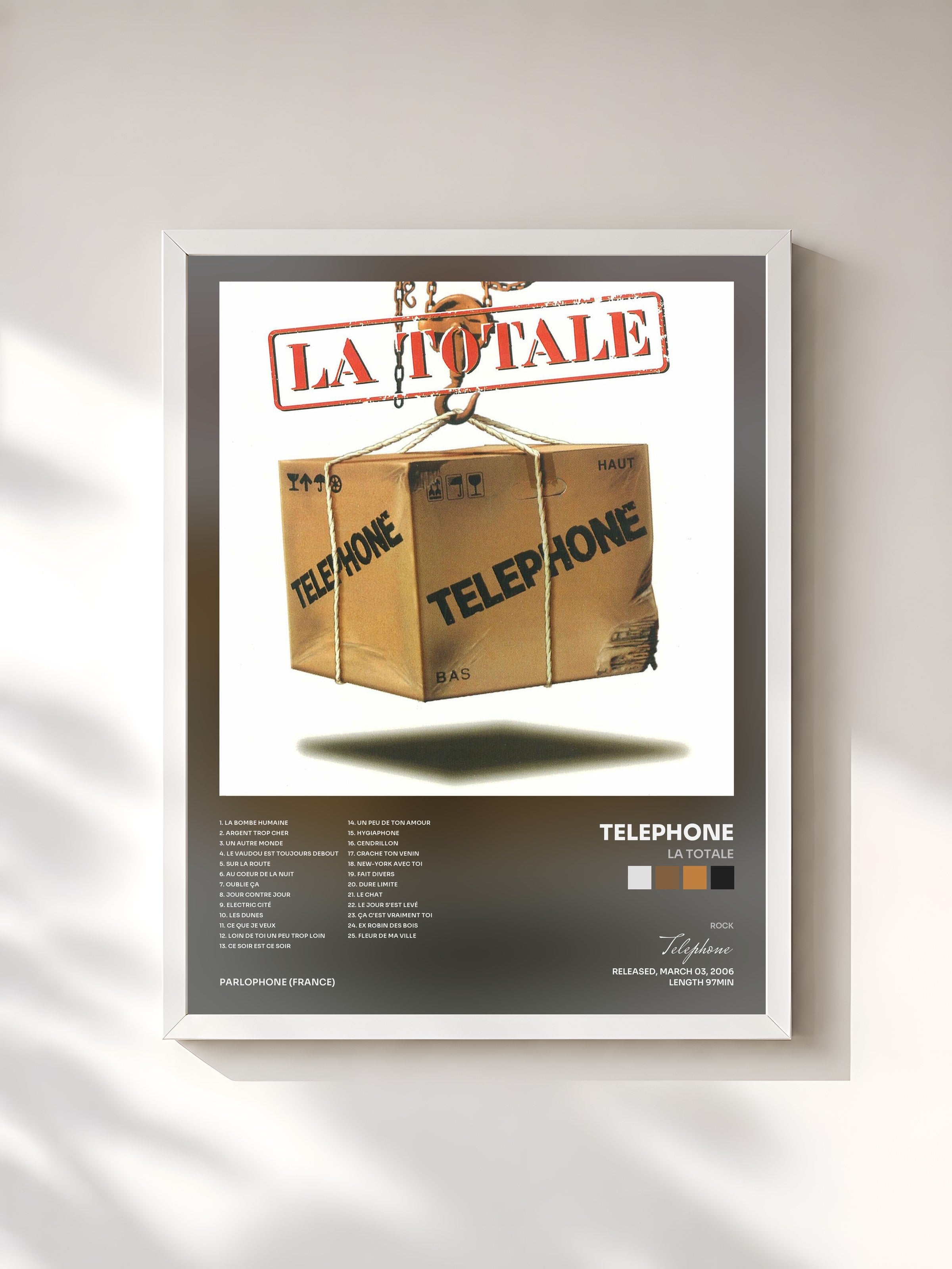 #blanc Tableau de l'album La Totale de Telephone, cadre blanc, imprimé et encadré en France