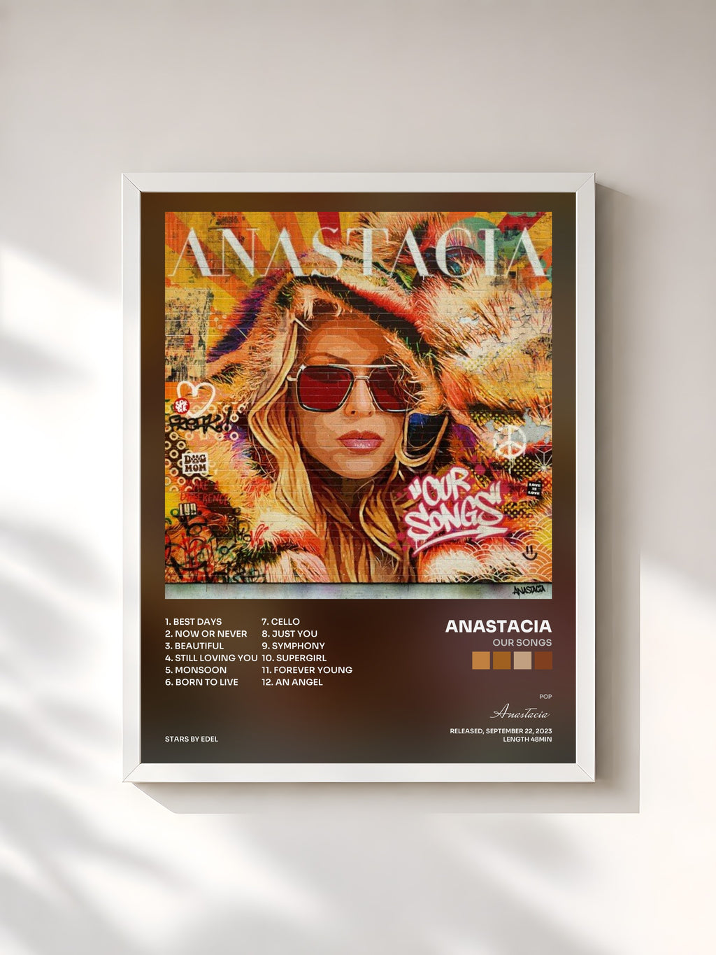 #blanc Tableau de l'album Our Songs de Anastacia, cadre blanc, imprimé et encadré en France