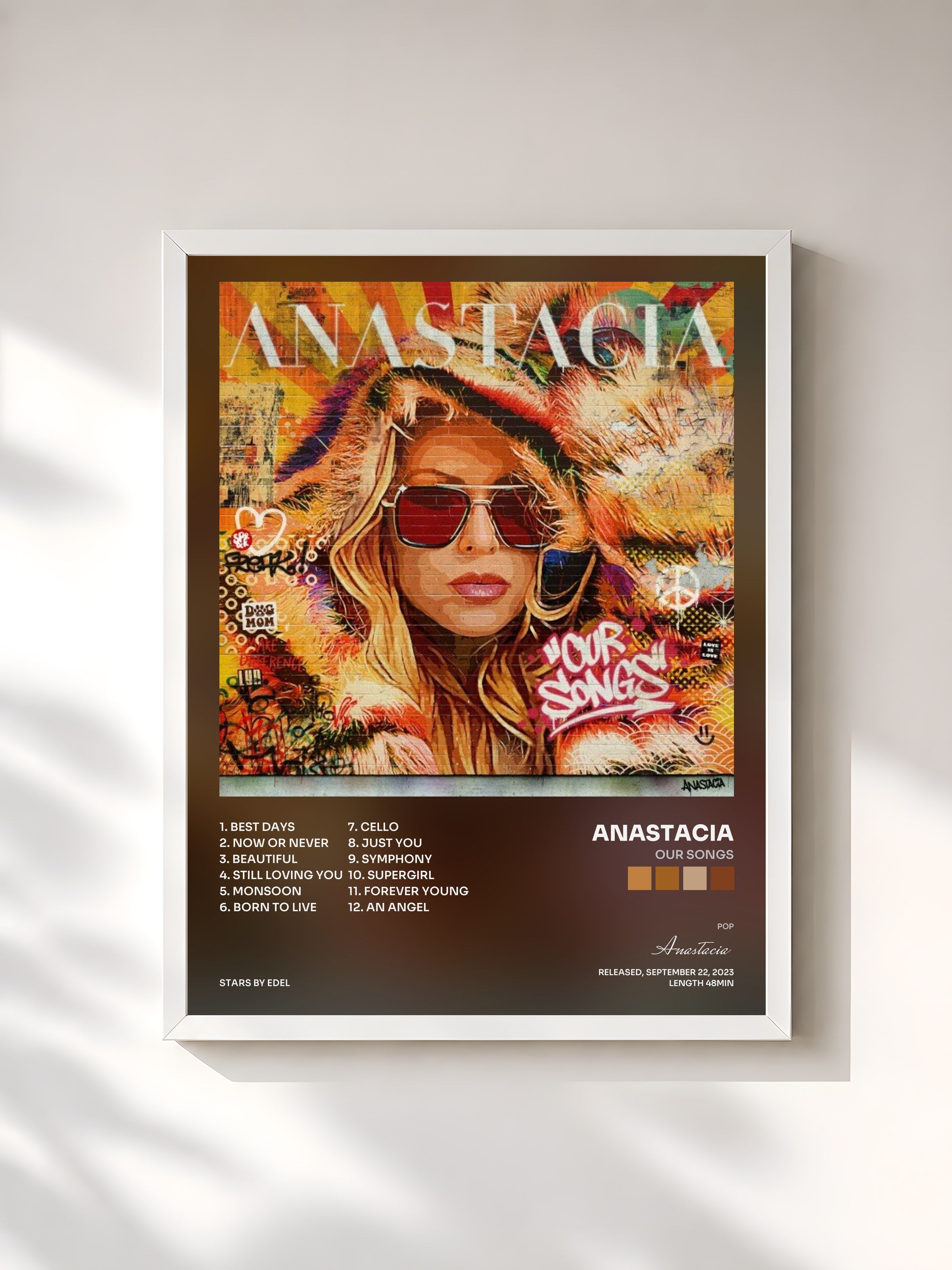 #blanc Tableau de l'album Our Songs de Anastacia, cadre blanc, imprimé et encadré en France