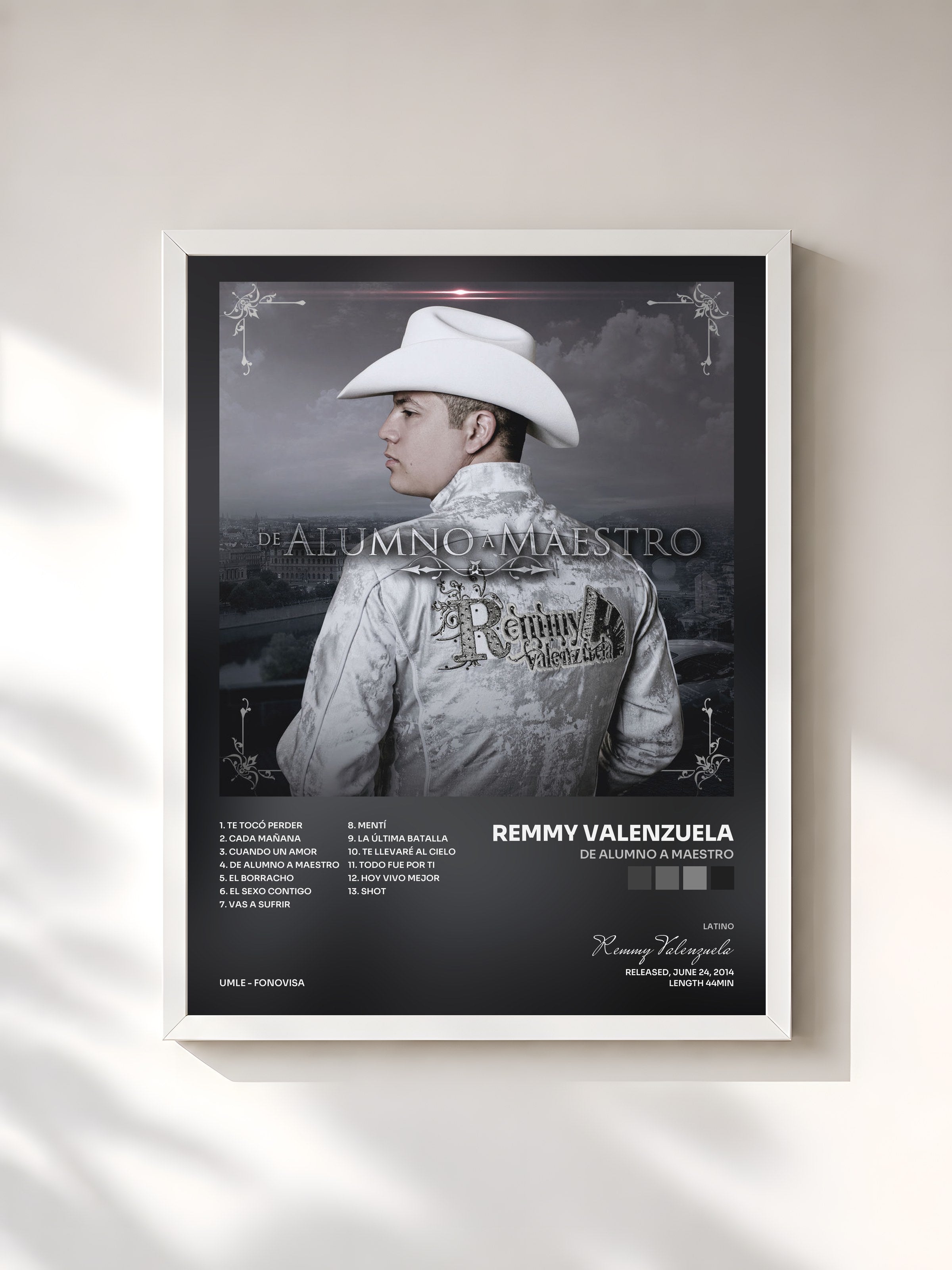 #blanc Tableau de l'album De Alumno A Maestro de Remmy Valenzuela, cadre blanc, imprimé et encadré en France