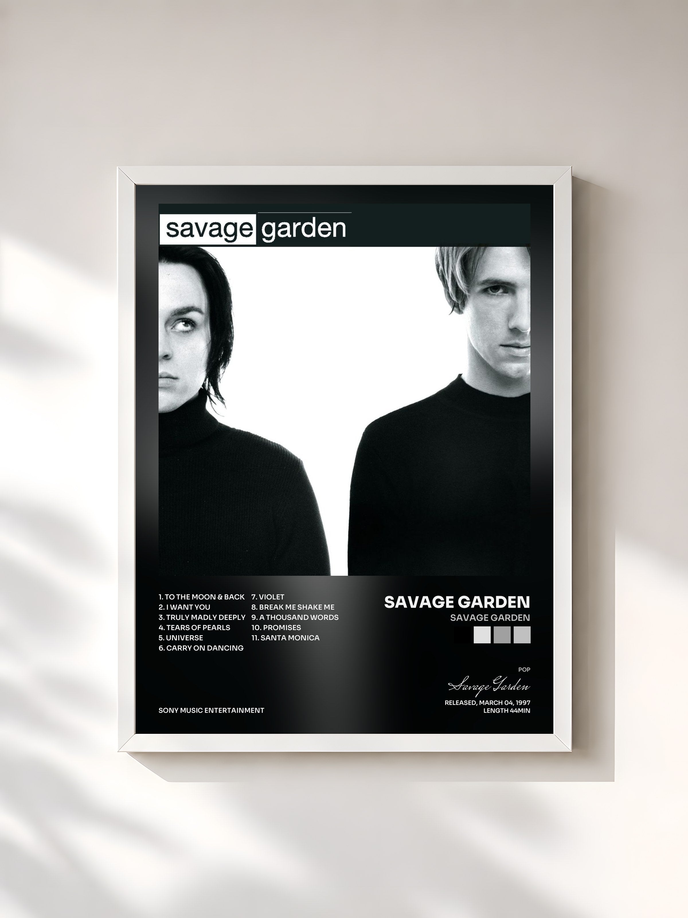 #blanc Tableau de l'album Savage Garden de Savage Garden, cadre blanc, imprimé et encadré en France