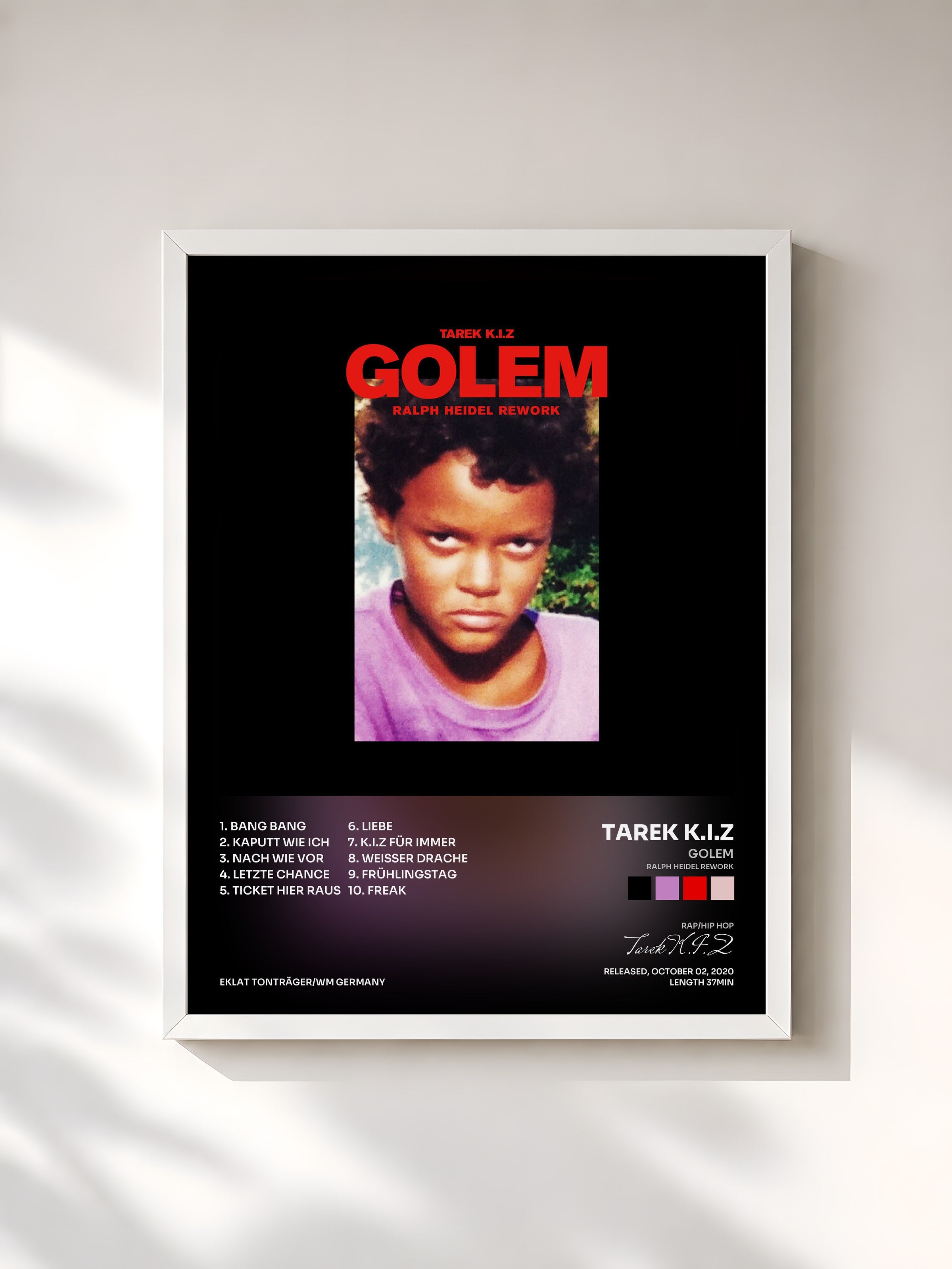 #blanc Tableau de l'album Golem (Ralph Heidel Rework) de Tarek K.I.Z, cadre blanc, imprimé et encadré en France