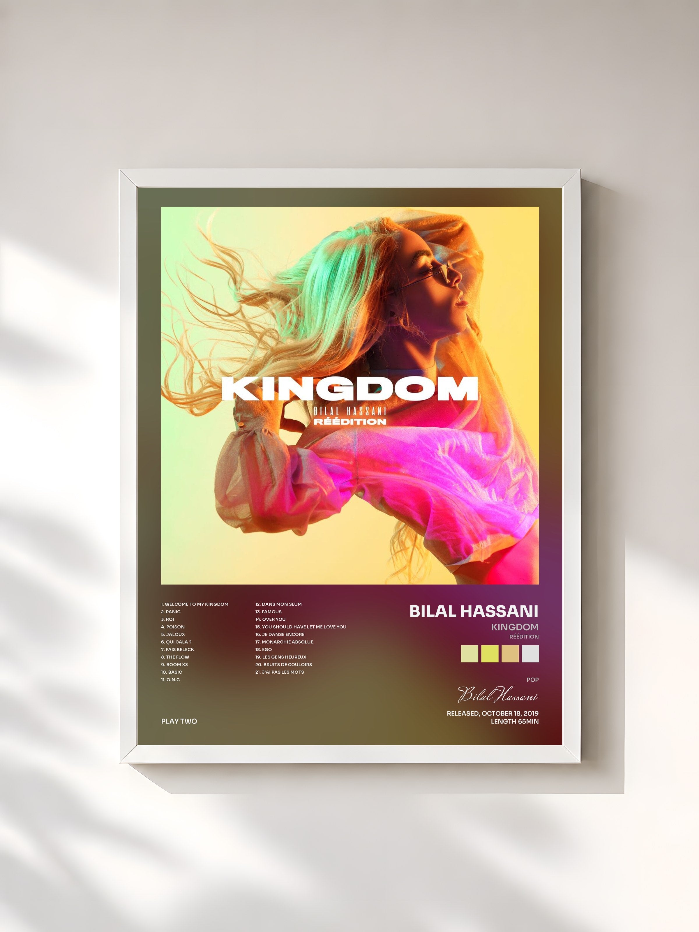 #blanc Tableau de l'album Kingdom (Réédition) de Bilal Hassani, cadre blanc, imprimé et encadré en France