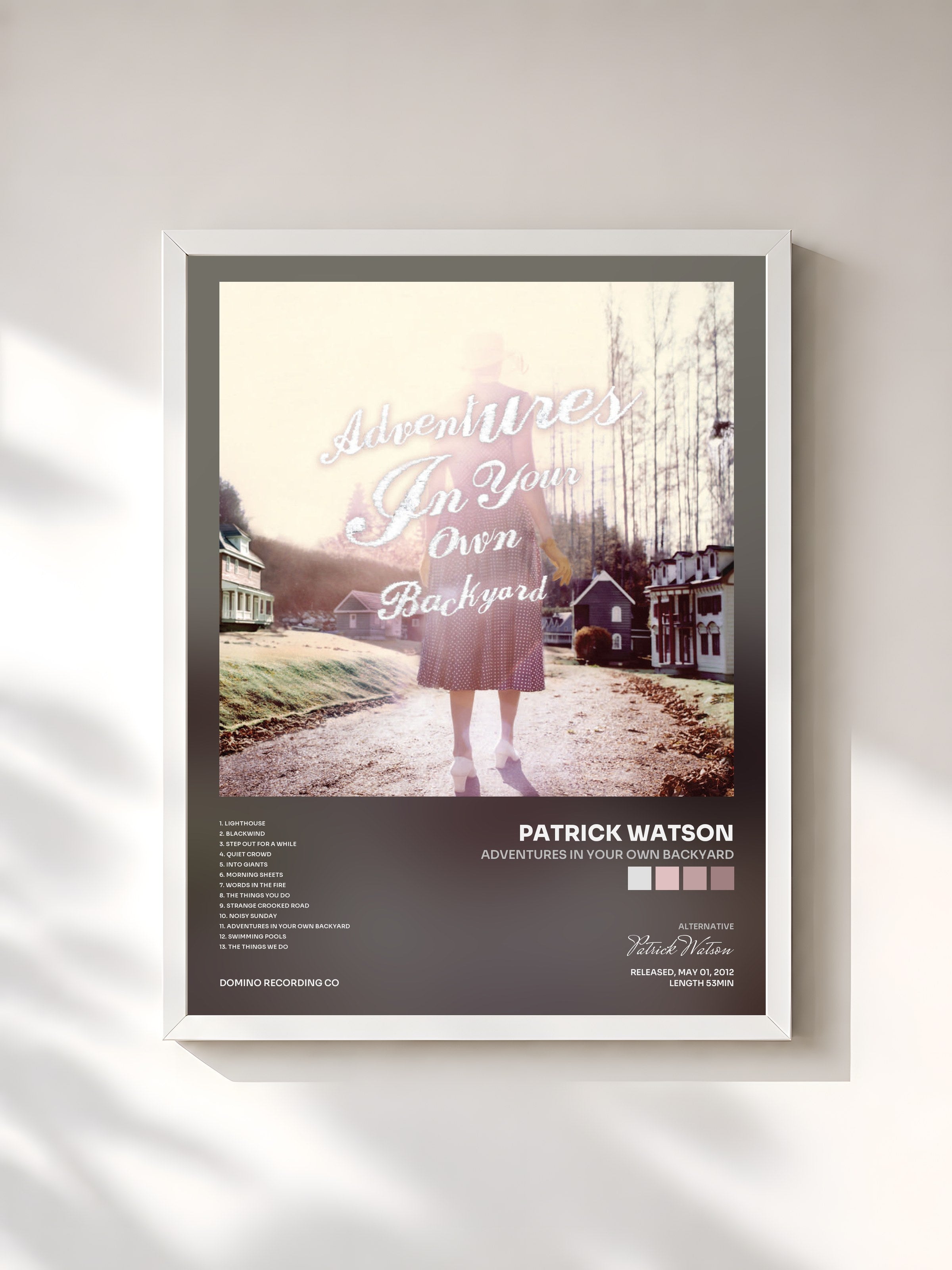 #blanc Tableau de l'album Adventures In Your Own Backyard de Patrick Watson, cadre blanc, imprimé et encadré en France
