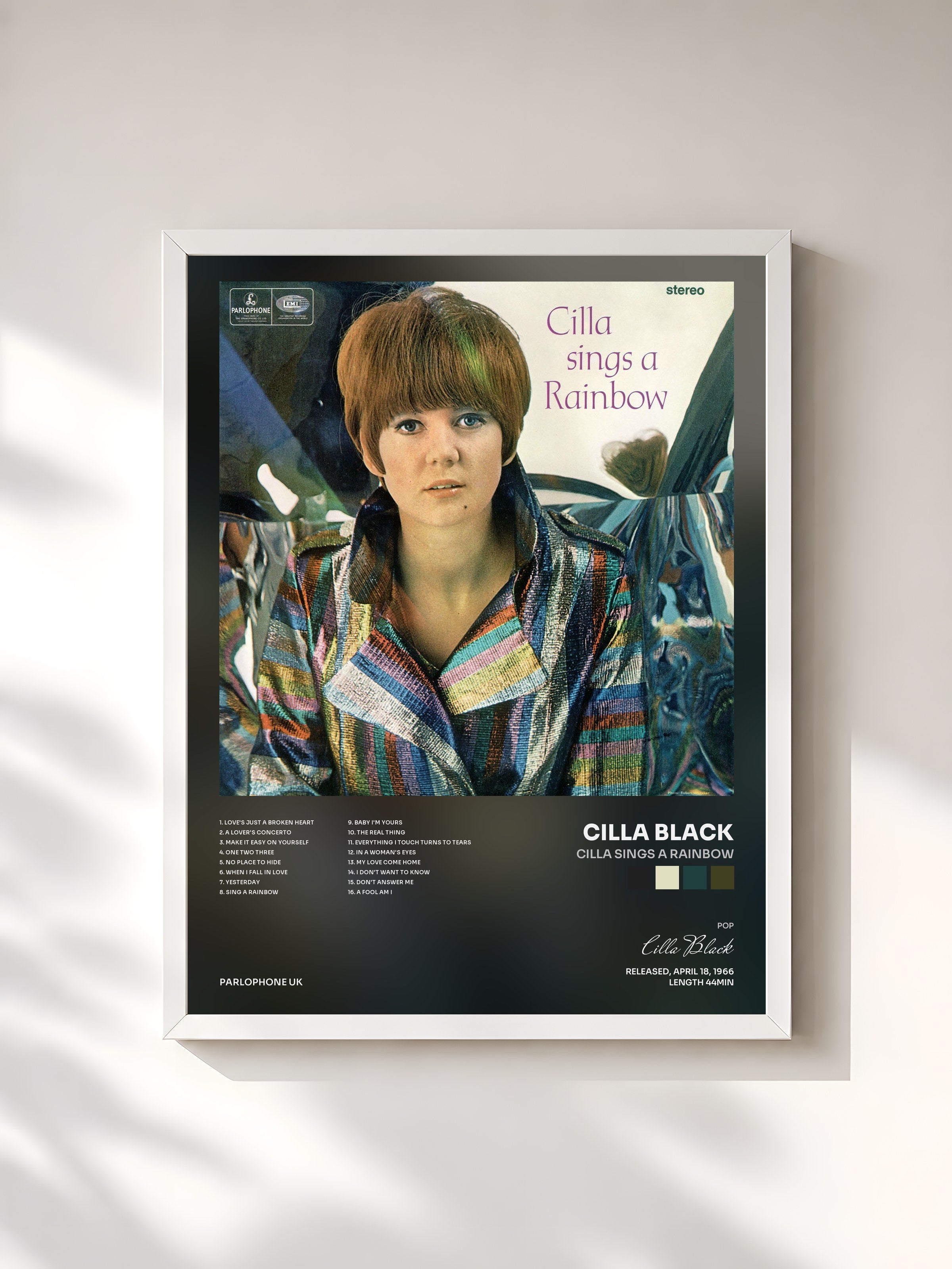 #blanc Tableau de l'album Cilla Sings a Rainbow de Cilla Black, cadre blanc, imprimé et encadré en France