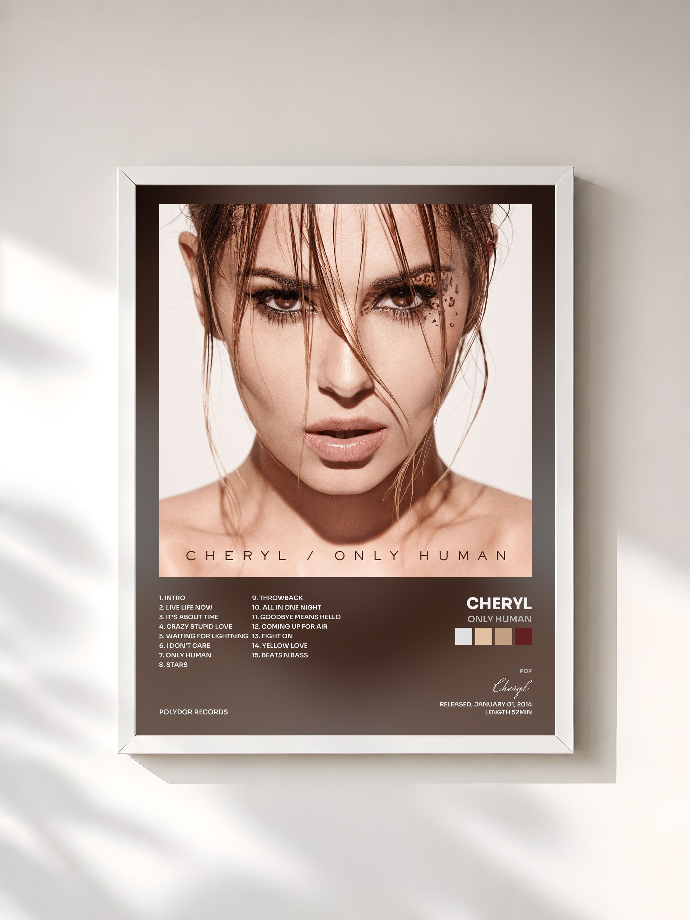 #blanc Tableau de l'album Only Human de Cheryl, cadre blanc, imprimé et encadré en France