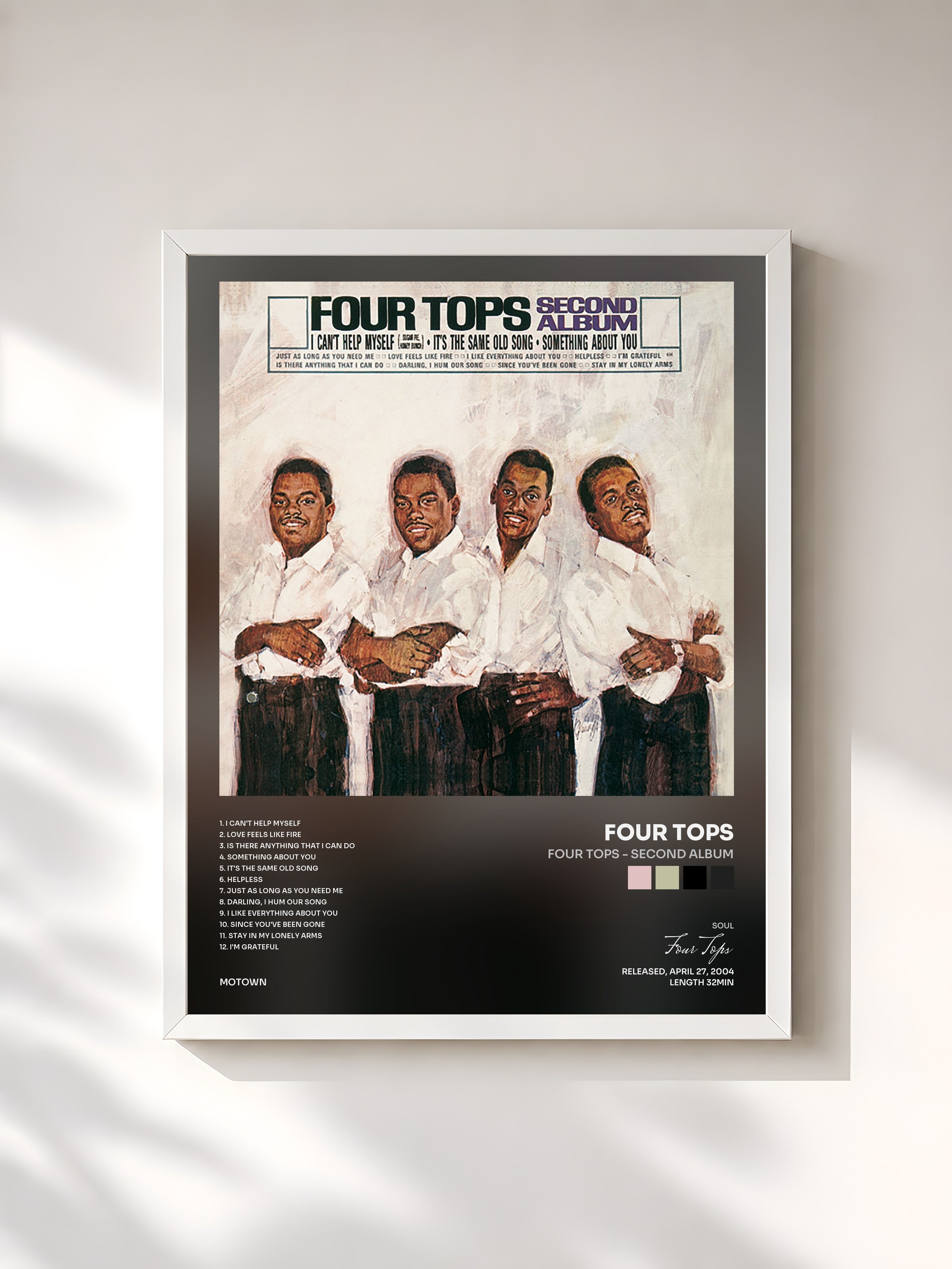 #blanc Tableau de l'album Four Tops - Second Album de Four Tops, cadre blanc, imprimé et encadré en France