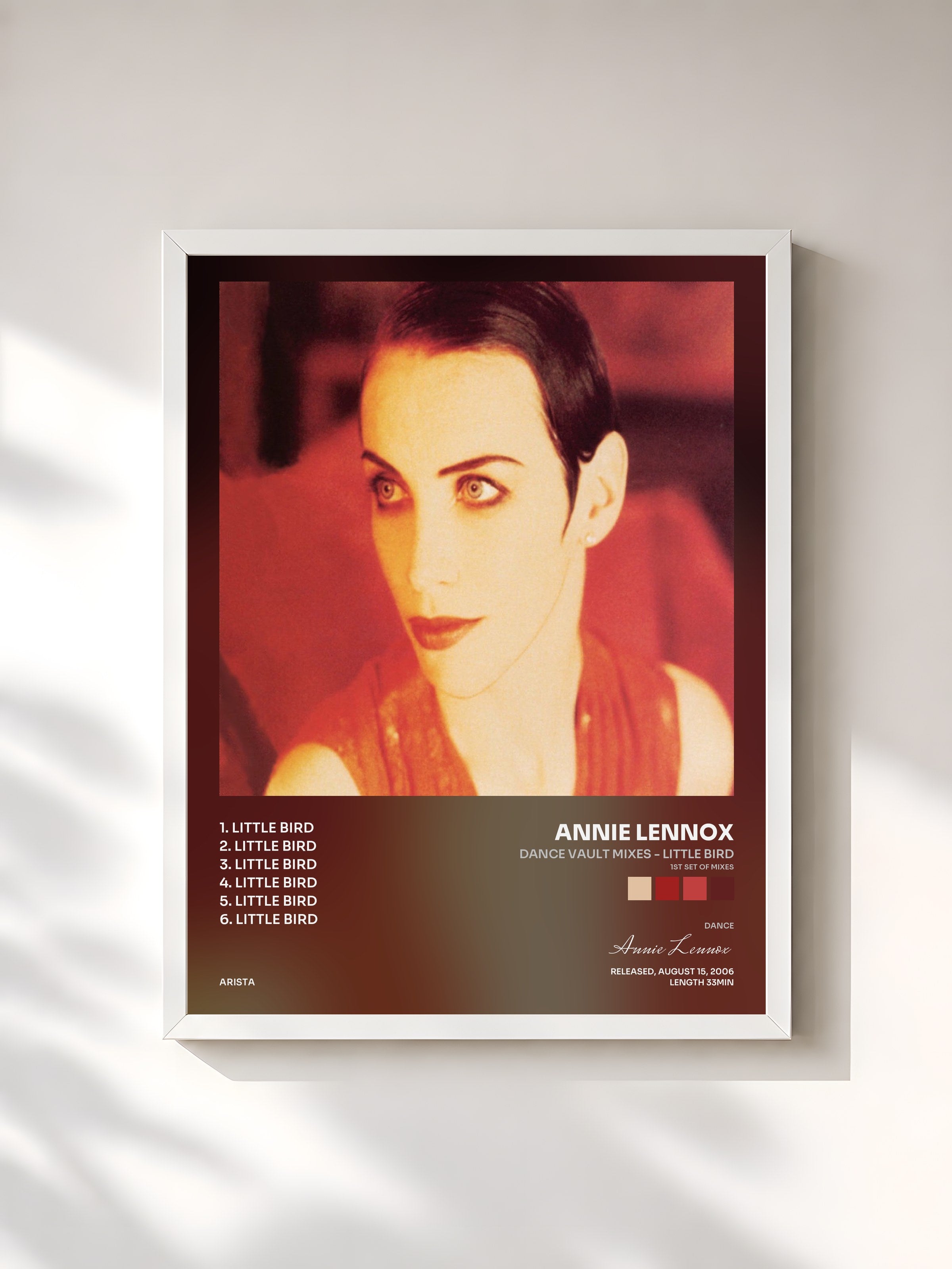 #blanc Tableau de l'album Dance Vault Mixes - Little Bird (1st Set of Mixes) de Annie Lennox, cadre blanc, imprimé et encadré en France