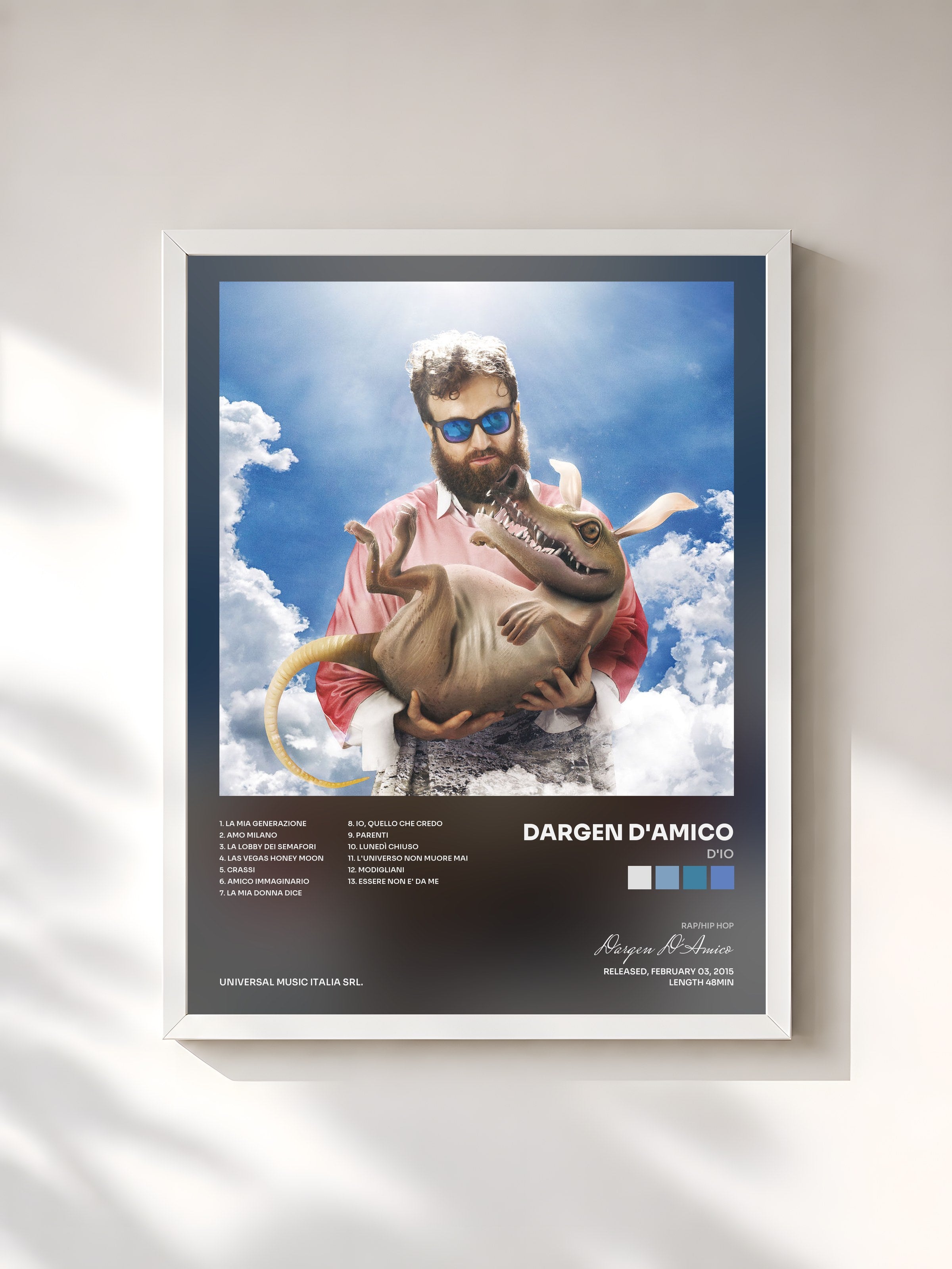 #blanc Tableau de l'album D'Io de Dargen D'Amico, cadre blanc, imprimé et encadré en France