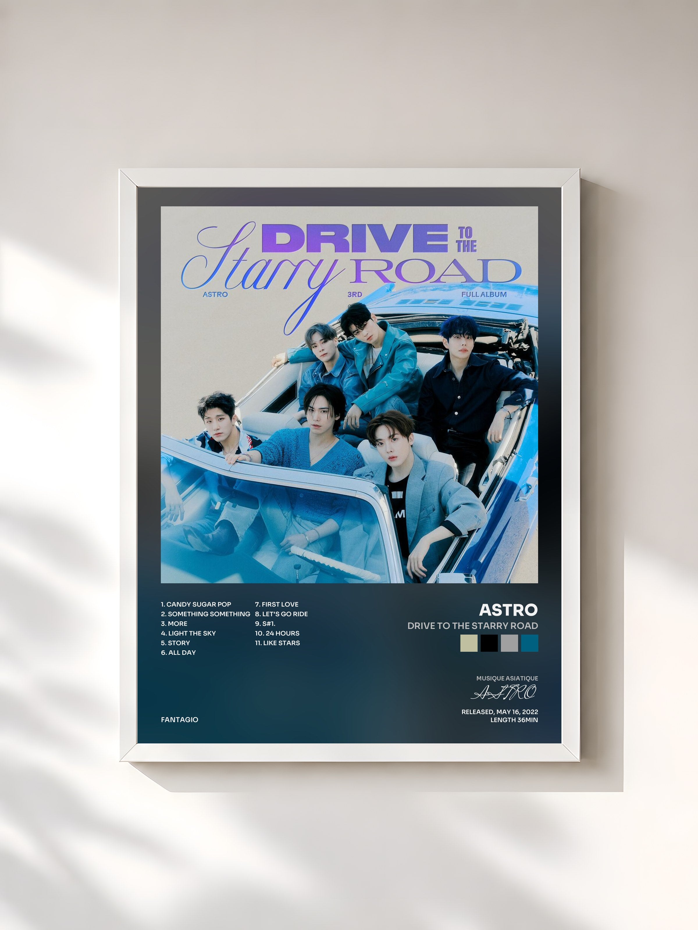 #blanc Tableau de l'album Drive to the Starry Road de ASTRO, cadre blanc, imprimé et encadré en France