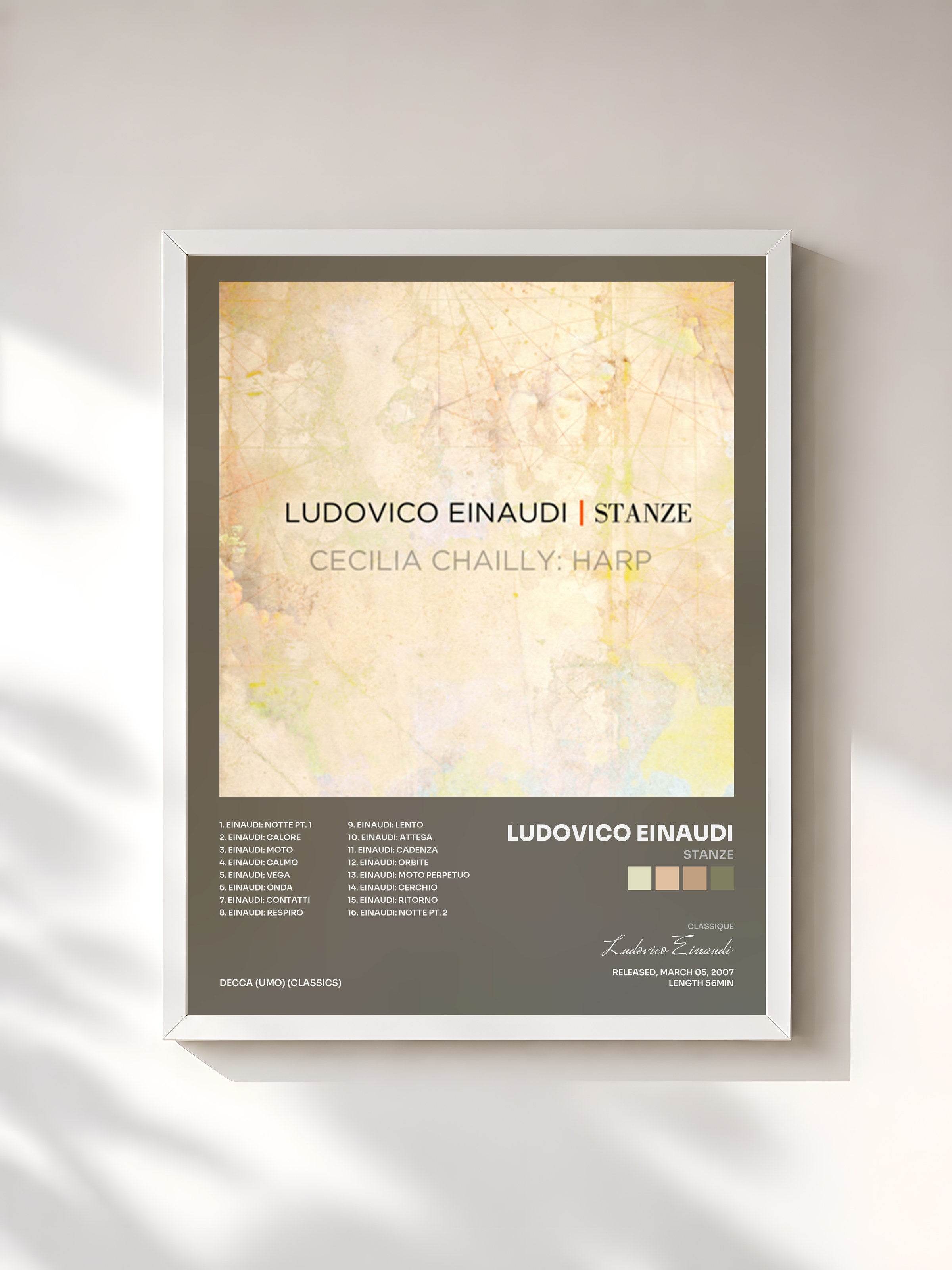 #blanc Tableau de l'album Stanze de Ludovico Einaudi, cadre blanc, imprimé et encadré en France