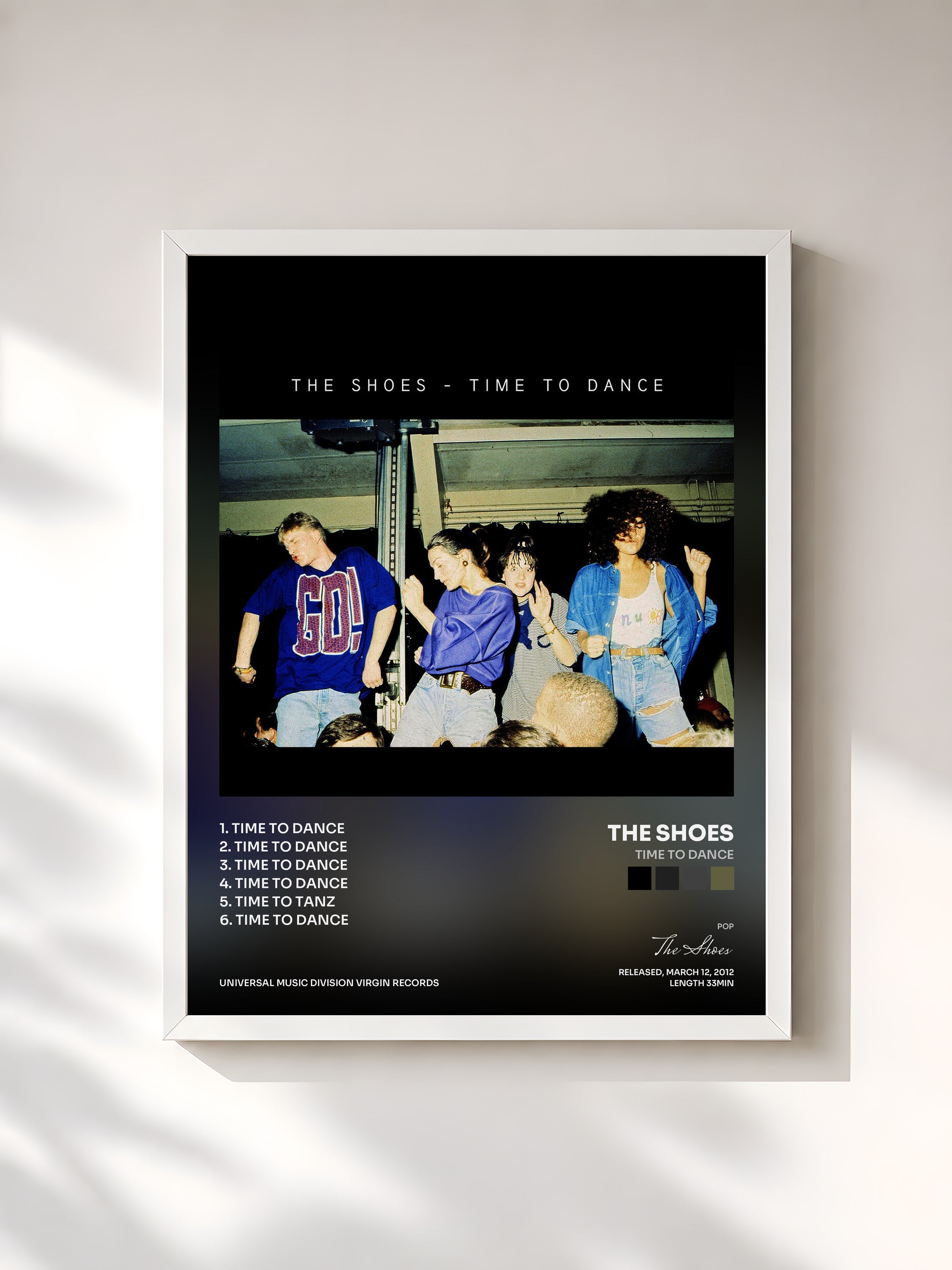 #blanc Tableau de l'album Time To Dance de The Shoes, cadre blanc, imprimé et encadré en France