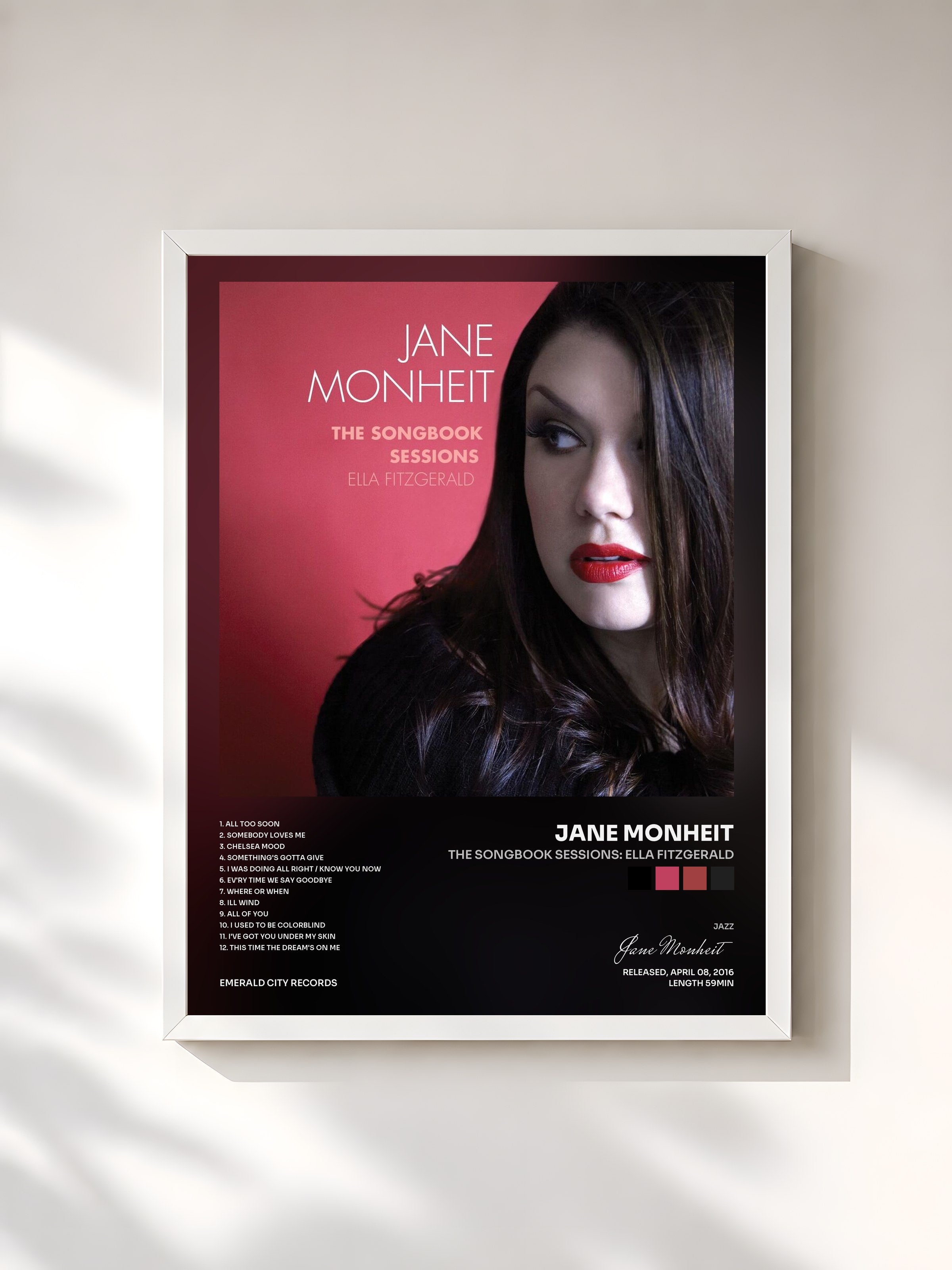 #blanc Tableau de l'album The Songbook Sessions: Ella Fitzgerald de Jane Monheit, cadre blanc, imprimé et encadré en France