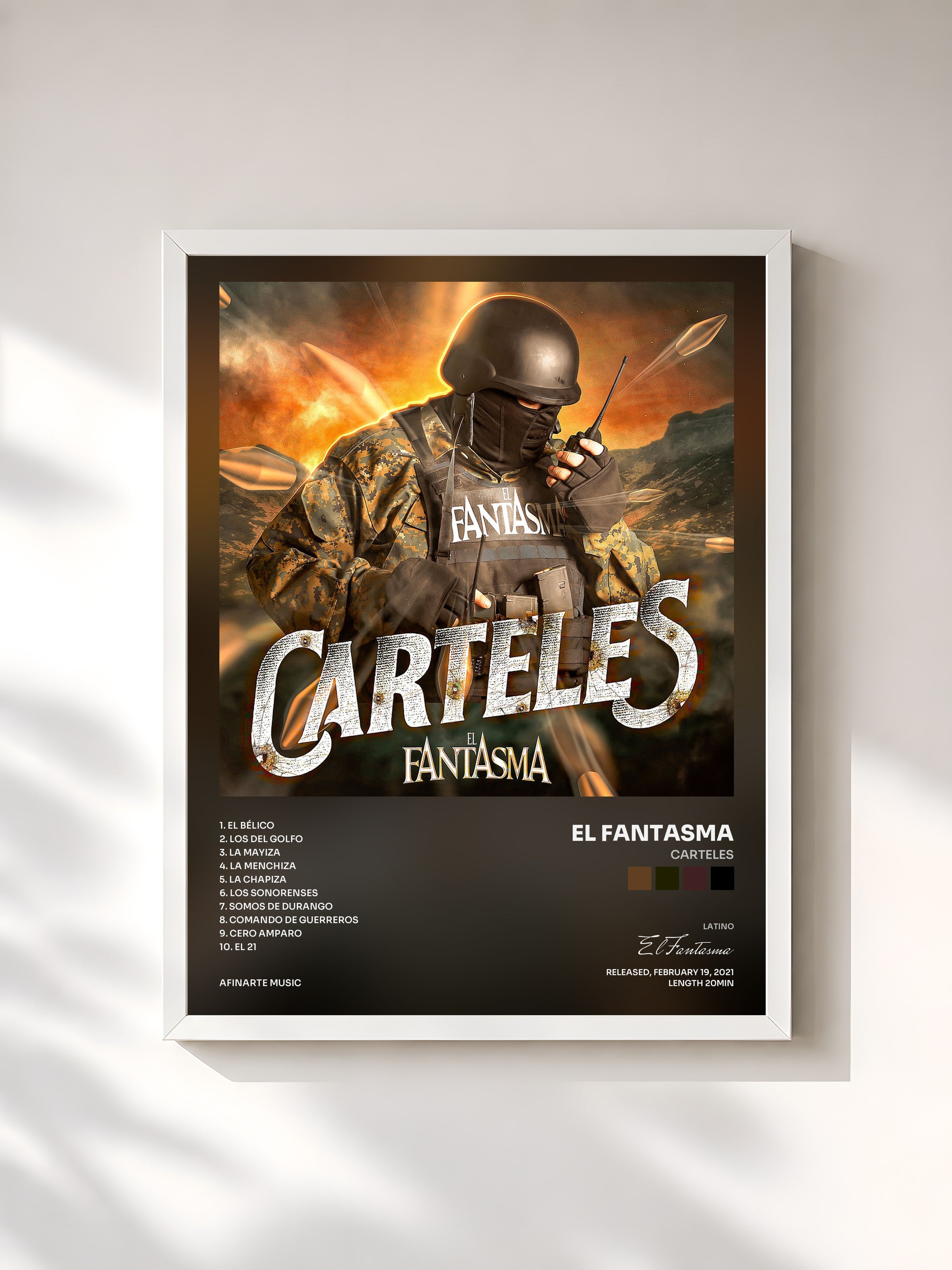 #blanc Tableau de l'album Carteles de El Fantasma, cadre blanc, imprimé et encadré en France