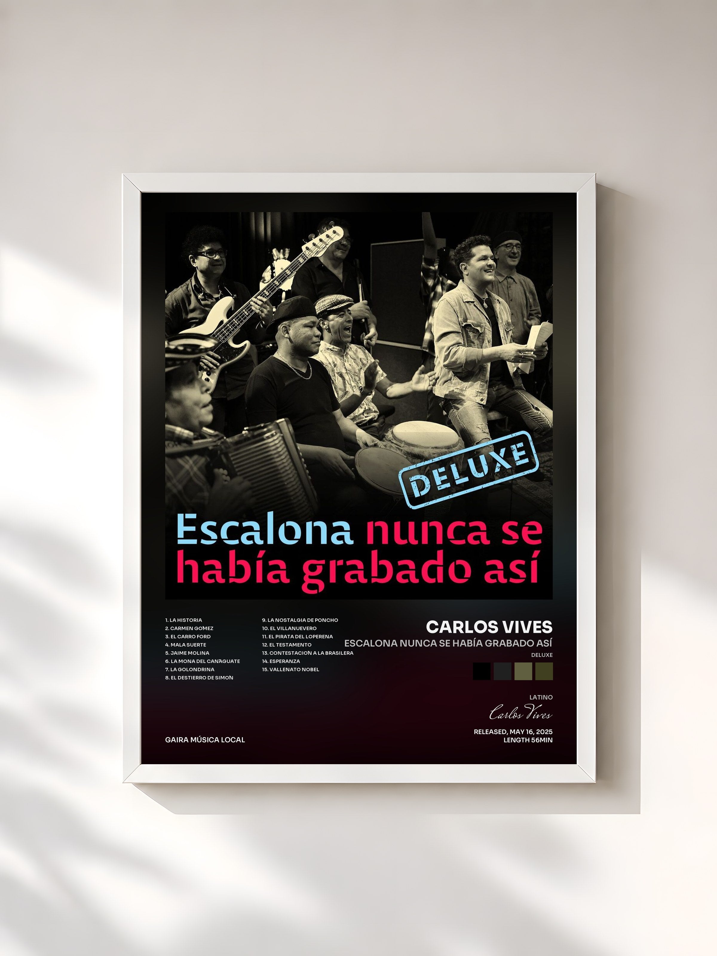 #blanc Tableau de l'album Escalona Nunca Se Había Grabado Así (Deluxe) de Carlos Vives, cadre blanc, imprimé et encadré en France