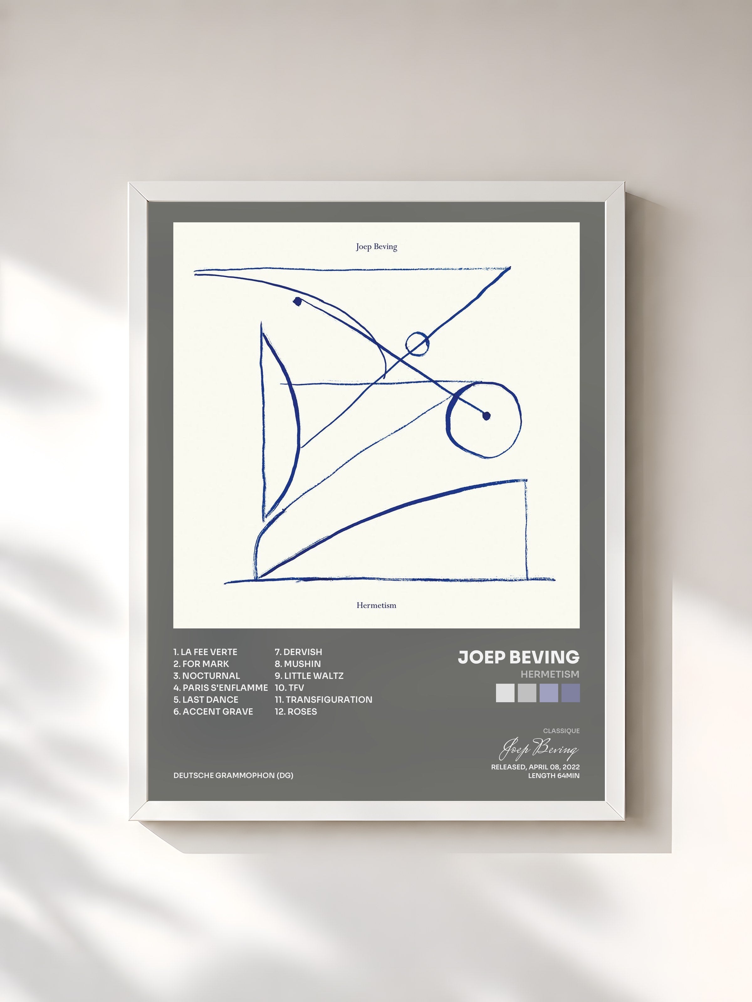 #blanc Tableau de l'album Hermetism de Joep Beving, cadre blanc, imprimé et encadré en France