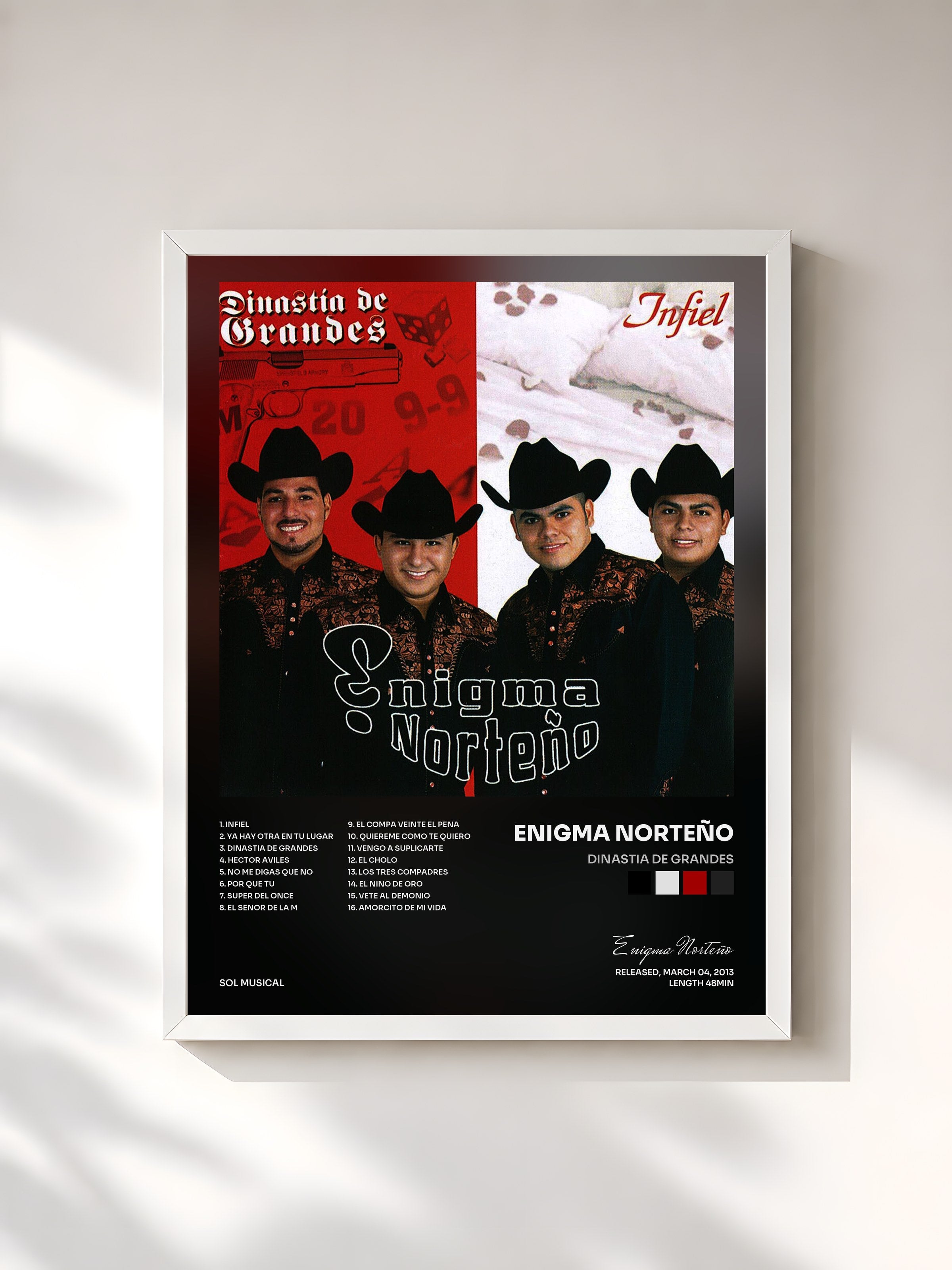 #blanc Tableau de l'album Dinastia De Grandes de Enigma Norteño, cadre blanc, imprimé et encadré en France