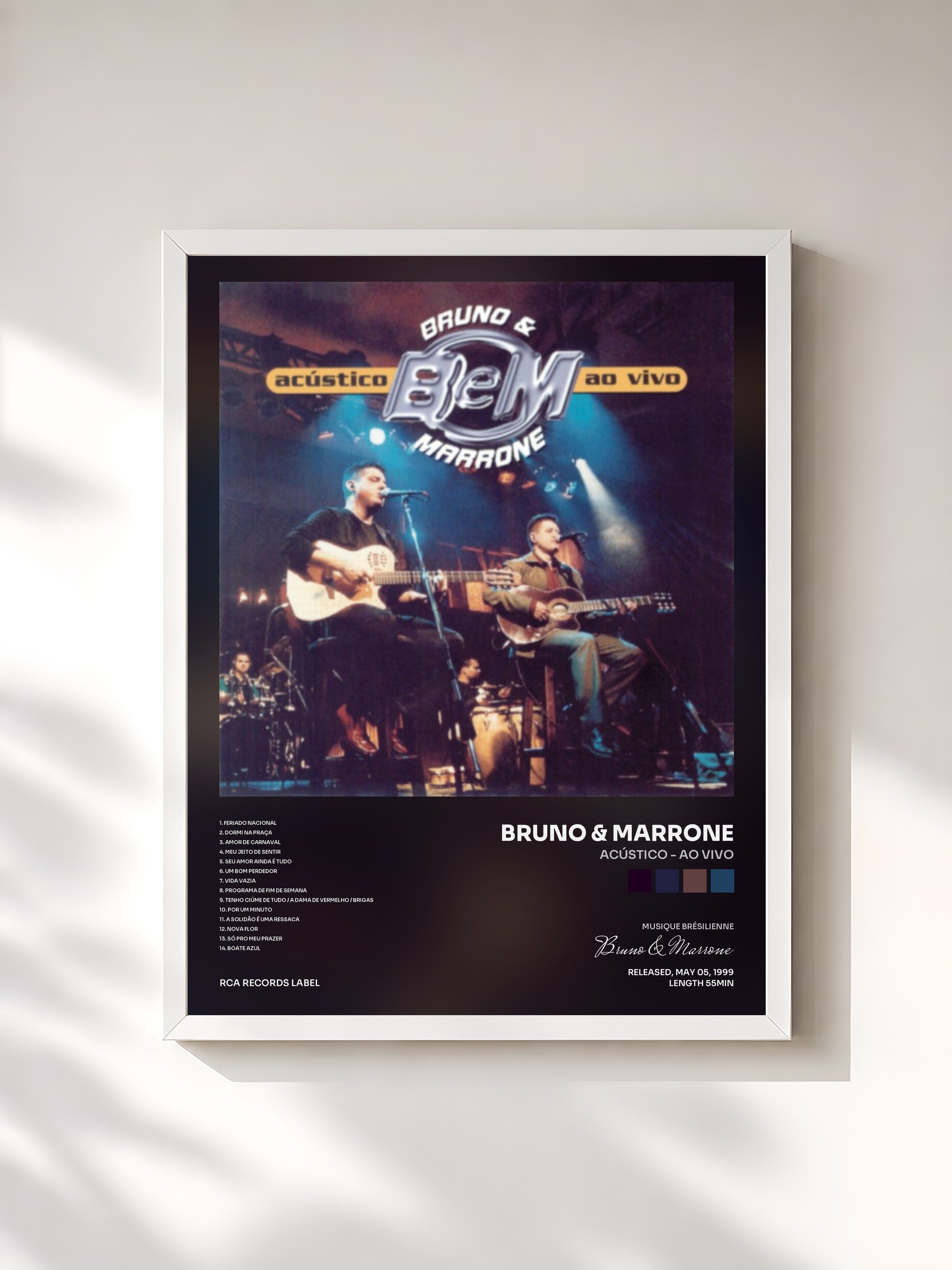 #blanc Tableau de l'album Acústico - Ao Vivo de Bruno & Marrone, cadre blanc, imprimé et encadré en France