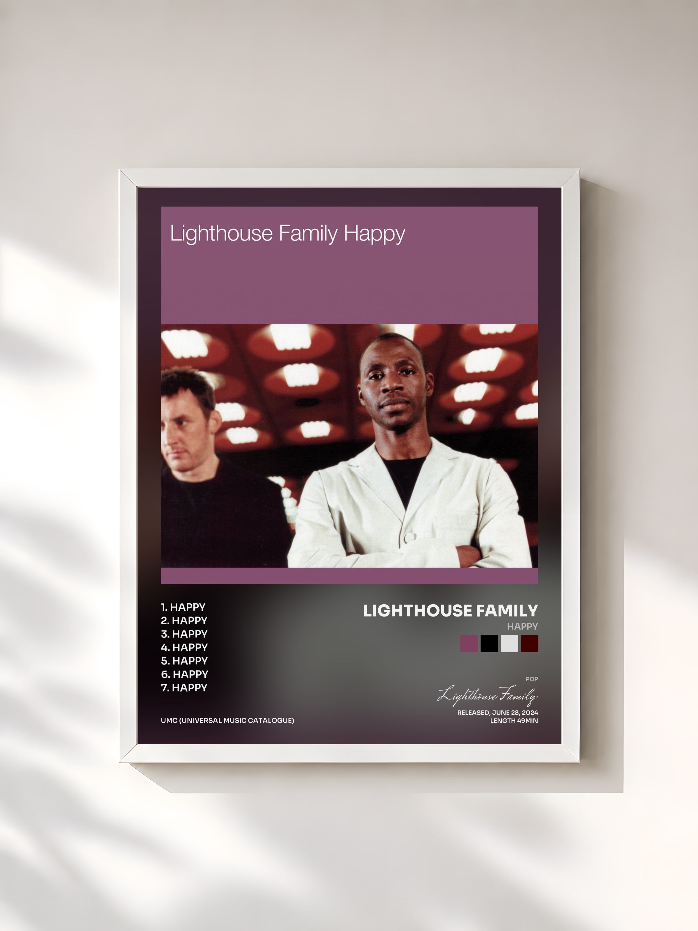 #blanc Tableau de l'album Happy de Lighthouse Family, cadre blanc, imprimé et encadré en France