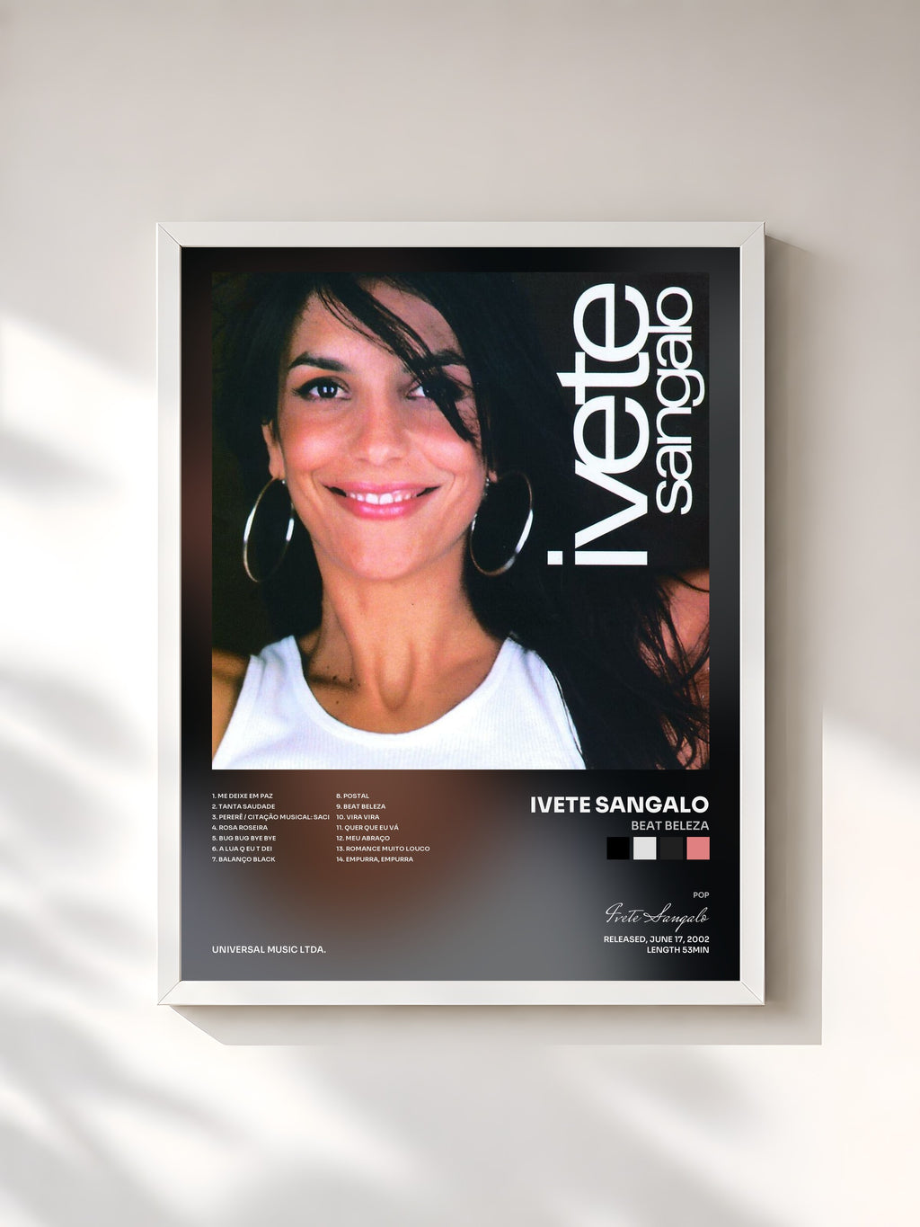 #blanc Tableau de l'album Beat Beleza de Ivete Sangalo, cadre blanc, imprimé et encadré en France