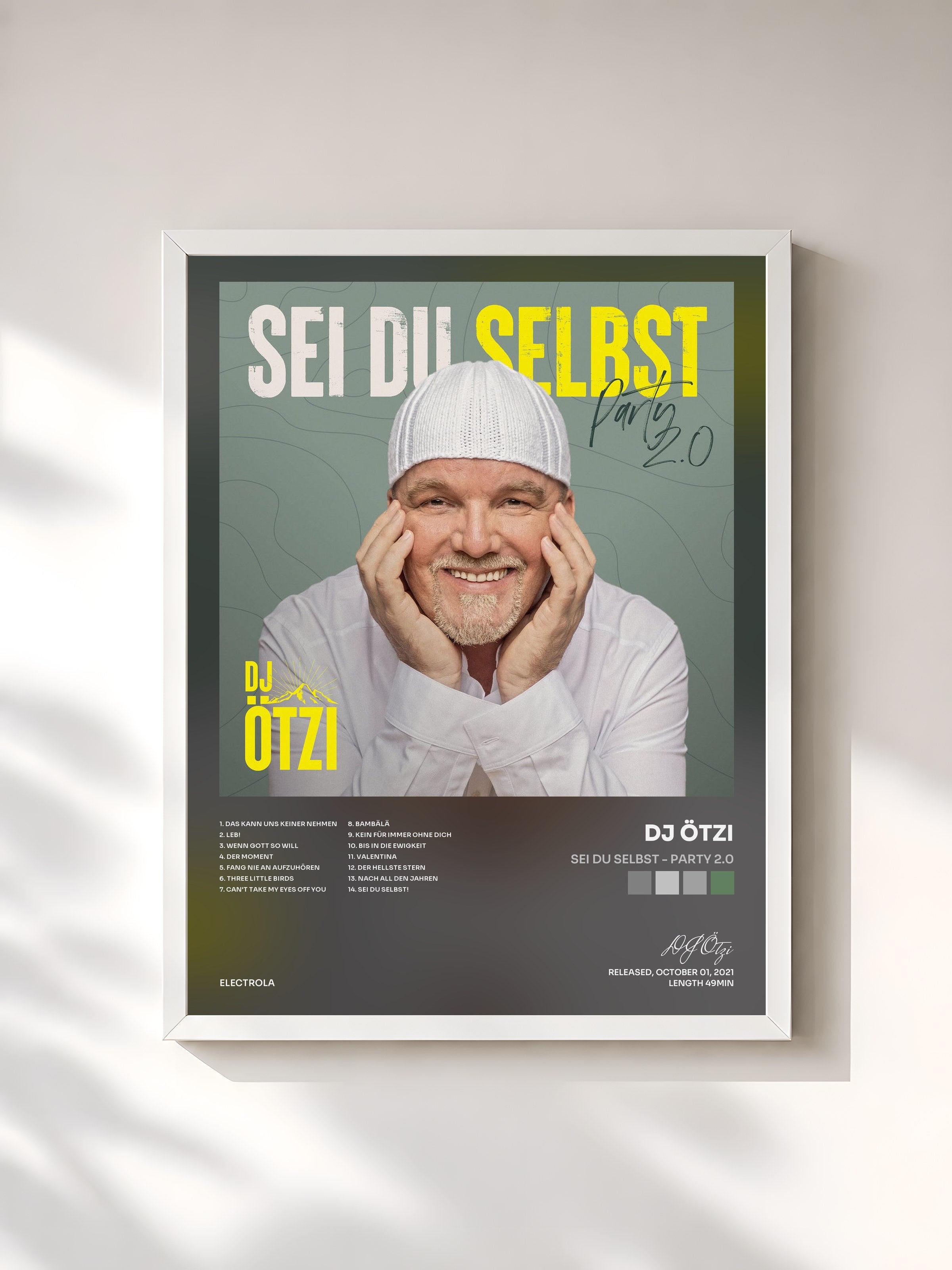 #blanc Tableau de l'album Sei du selbst - Party 2.0 de DJ Ötzi, cadre blanc, imprimé et encadré en France