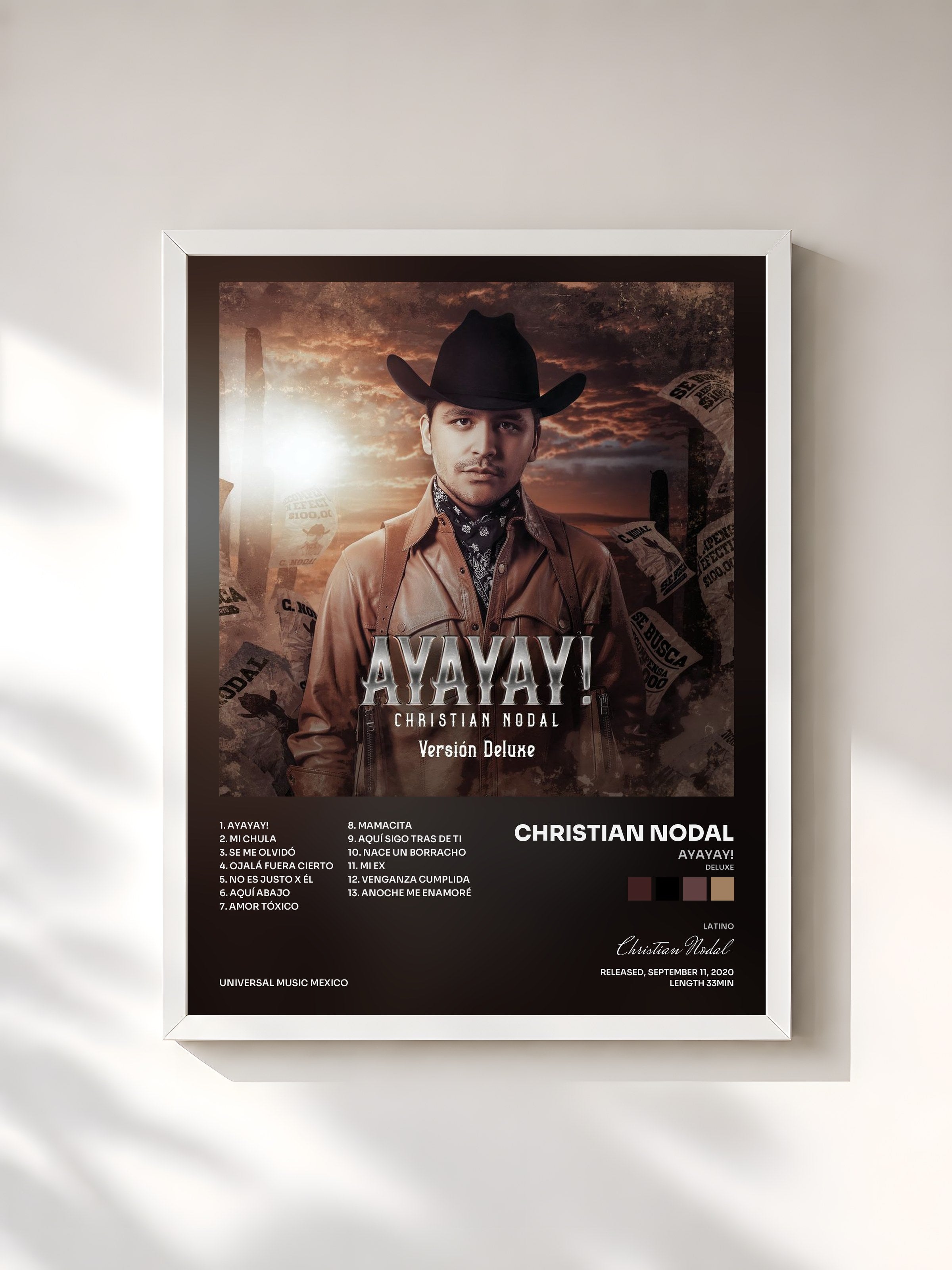 #blanc Tableau de l'album AYAYAY! (Deluxe) de Christian Nodal, cadre blanc, imprimé et encadré en France