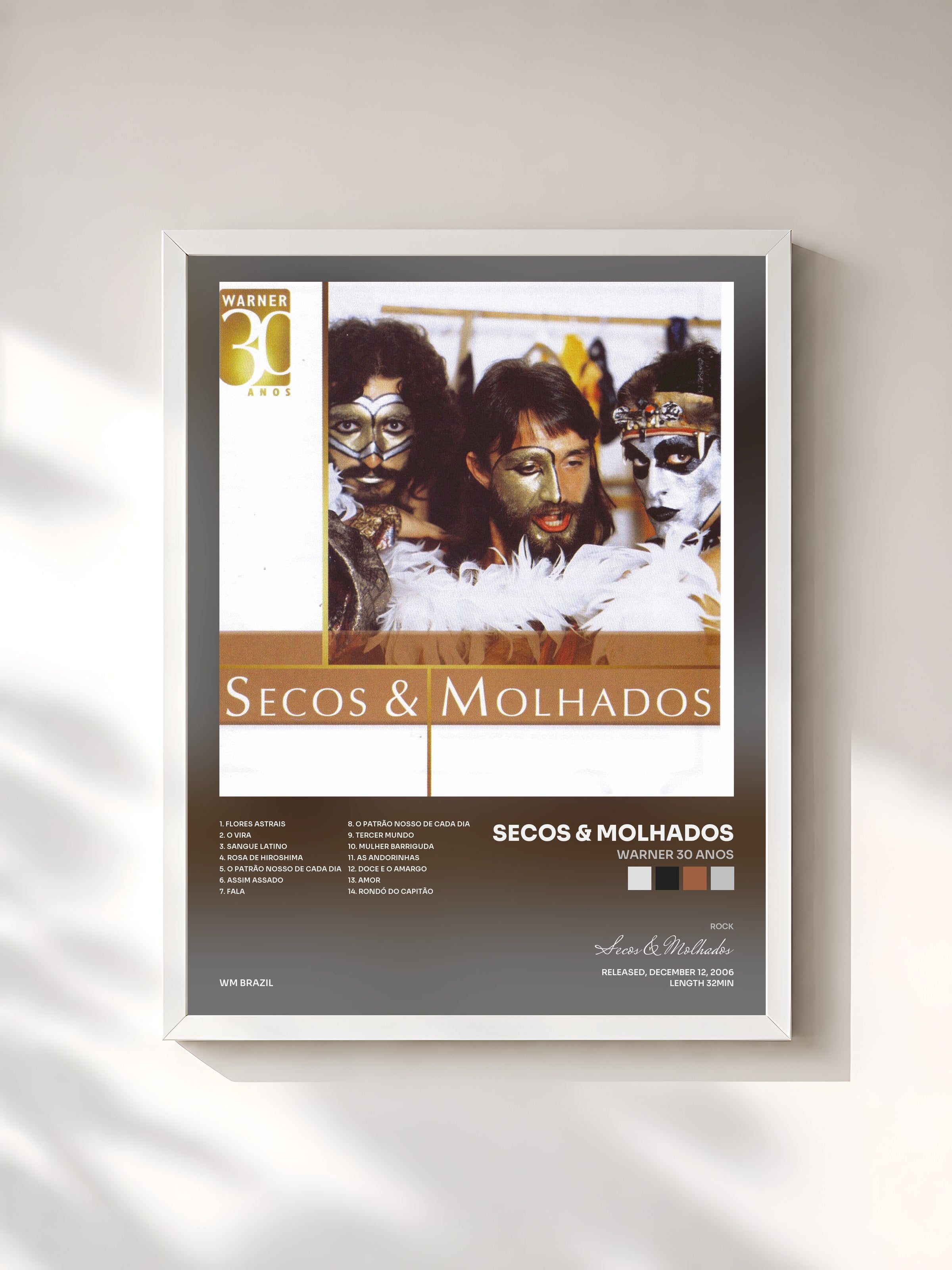 #blanc Tableau de l'album Warner 30 Anos de Secos & Molhados, cadre blanc, imprimé et encadré en France